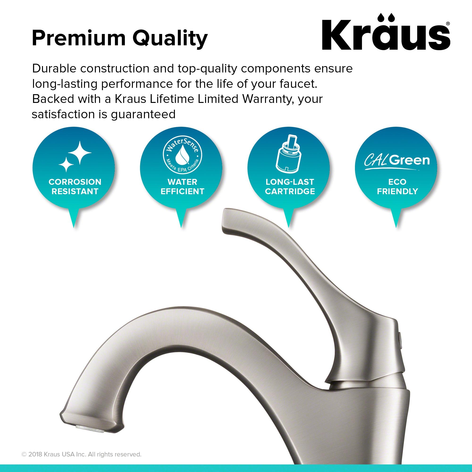 Kraus Arlo Single Hole 1-Handle WaterSense Bathroom Sink Faucet with Drain and Deck Plate