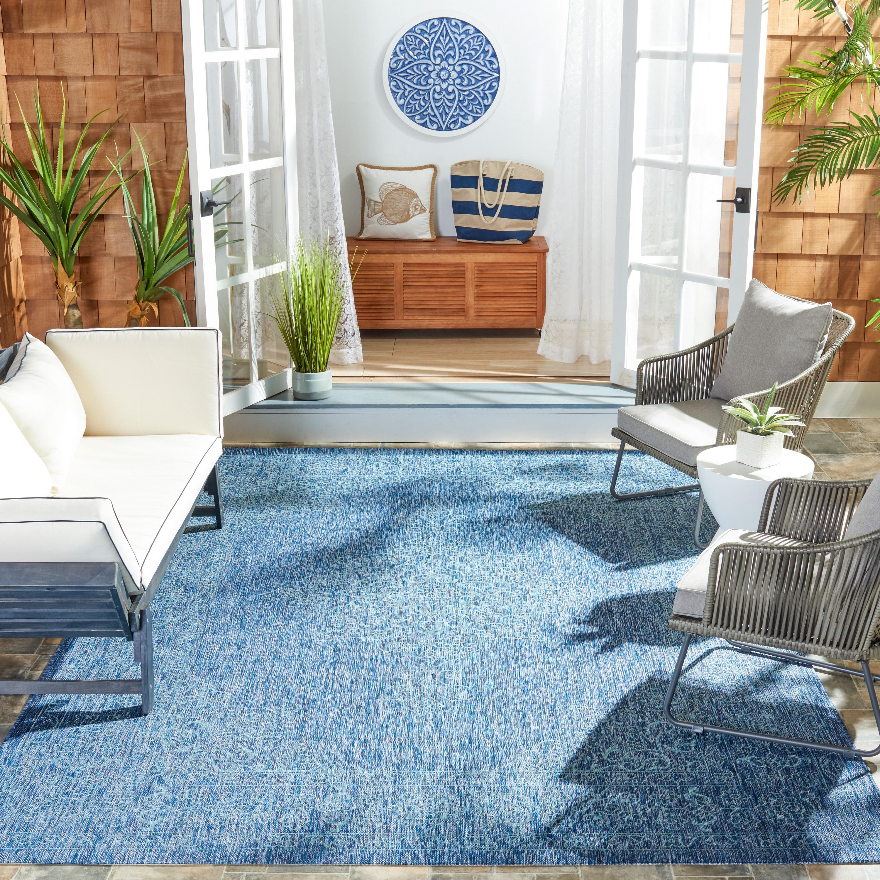 Courtyard CY8232 Power Loomed Indoor/Outdoor Area Rug - Navy/Ivory - 6'7"x6'7" - Safavieh.