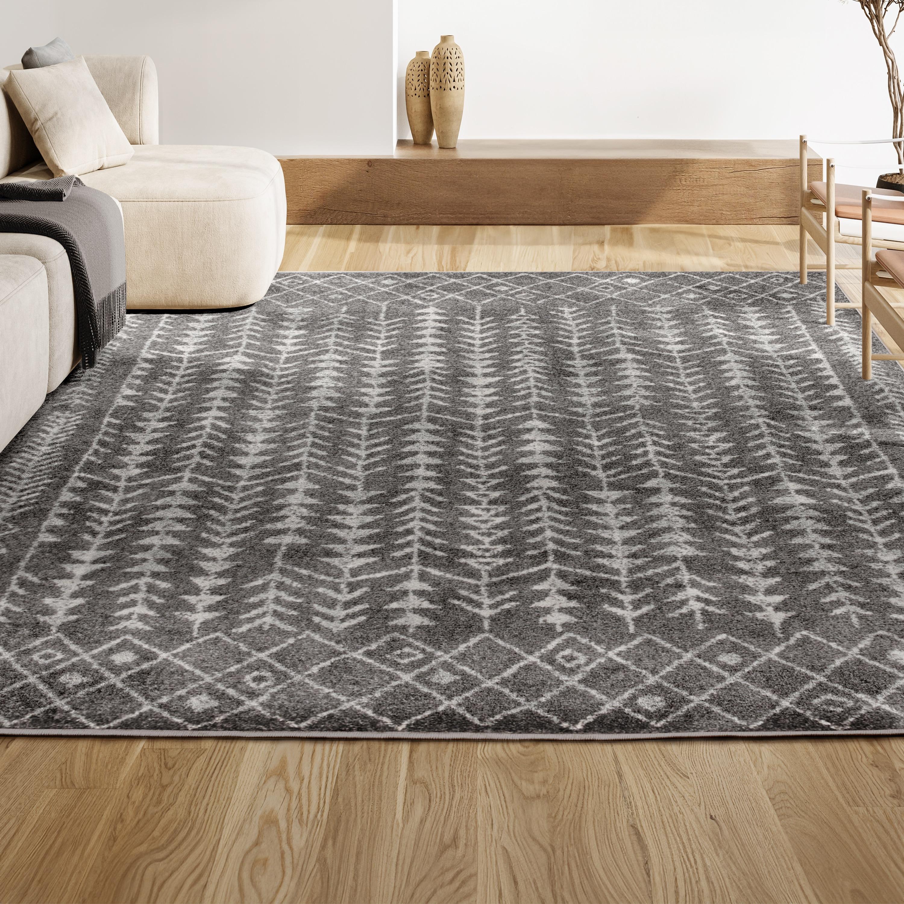 4'x6' Ziri Moroccan Geometric Area Rug, Grey/Cream - JONATHAN Y