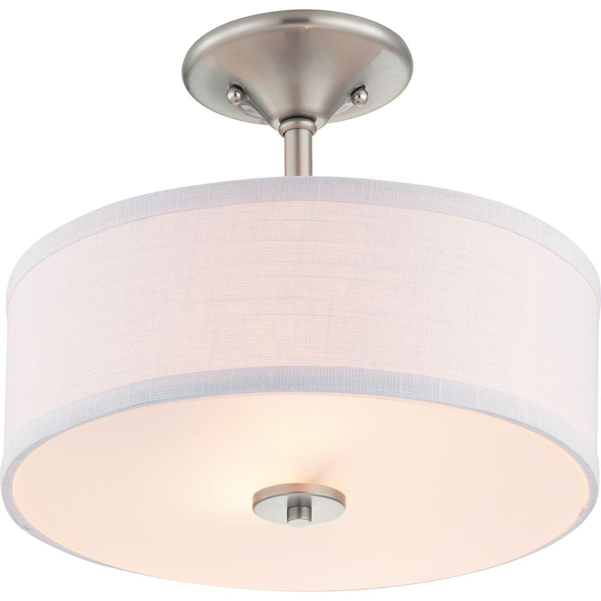 Progress Lighting, Inspire Collection, 2-Light Semi-Flush, Brushed Nickel, Etched Glass with Summer Linen Shade
