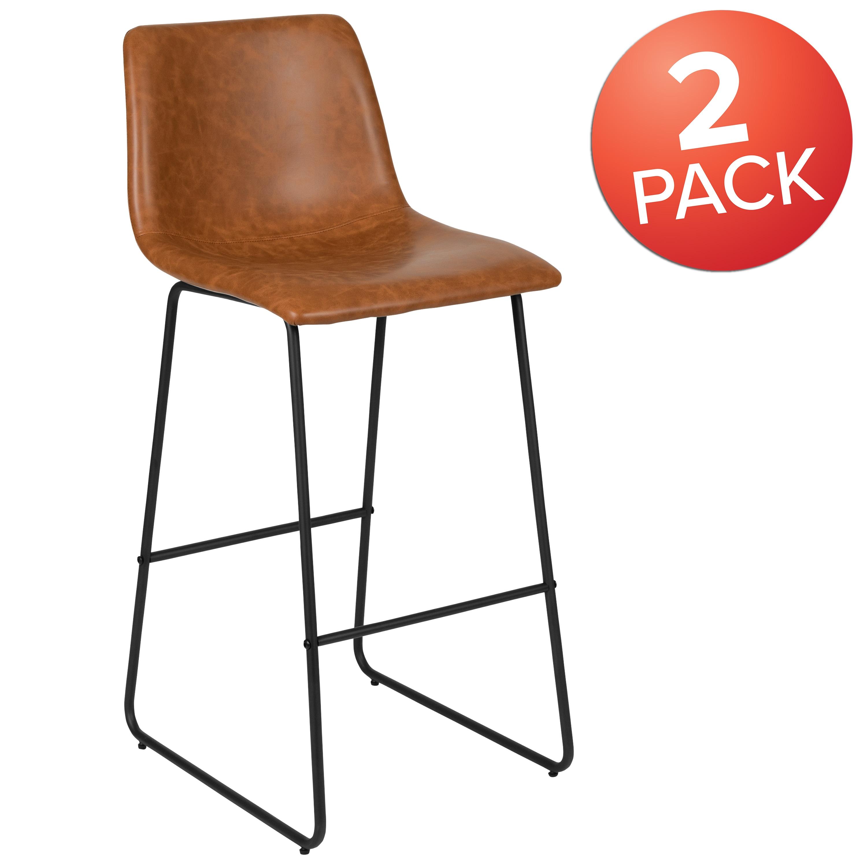 Flash Furniture 30 inch LeatherSoft Bar Height Barstools in Light Brown, Set of 2