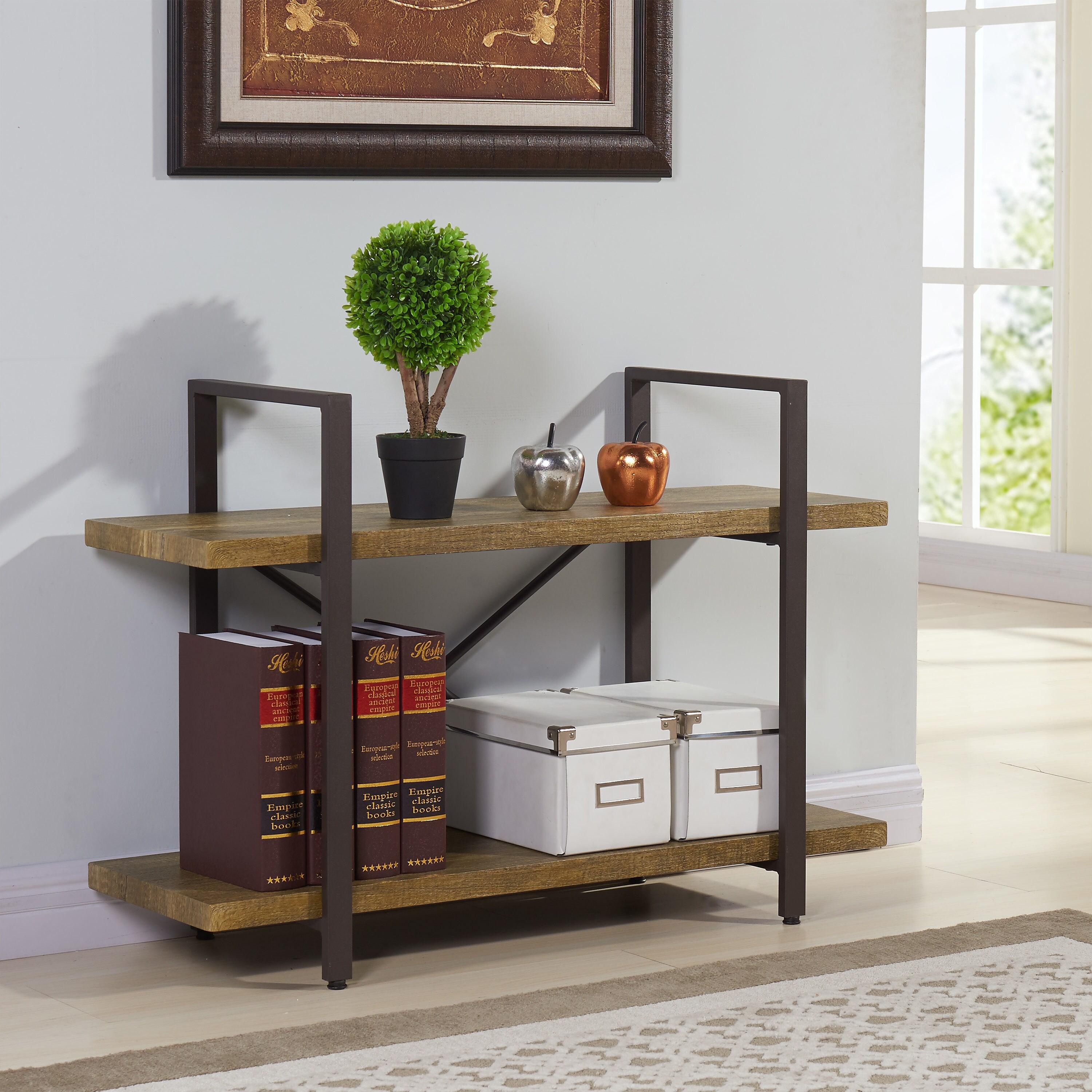 Danya B. 35.5" x 25" Two Level Rustic Shelving Unit Brown : Metal Frame, Laminated Surface, Open Back