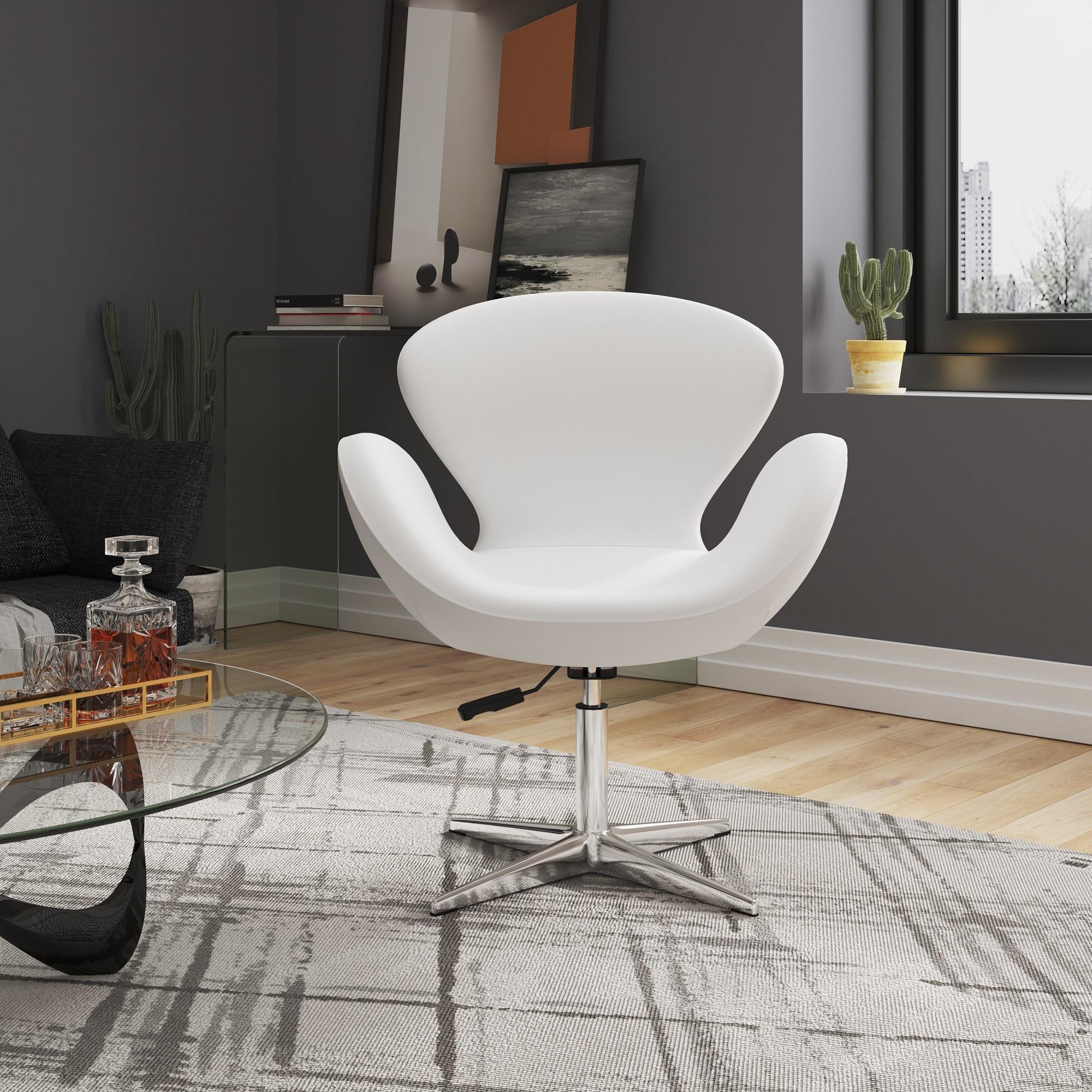 Set of 2 Raspberry Faux Leather Adjustable Swivel Chairs White - Manhattan Comfort
