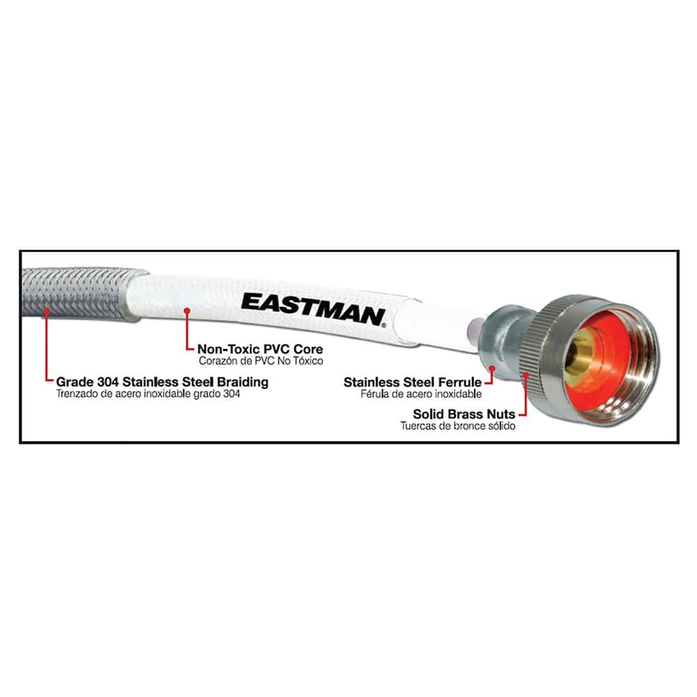 EASTMAN 48378 Washing Machine Discharge Hose, 3/4 in ID, 6 ft L, FHT x FHT, Stainless Steel