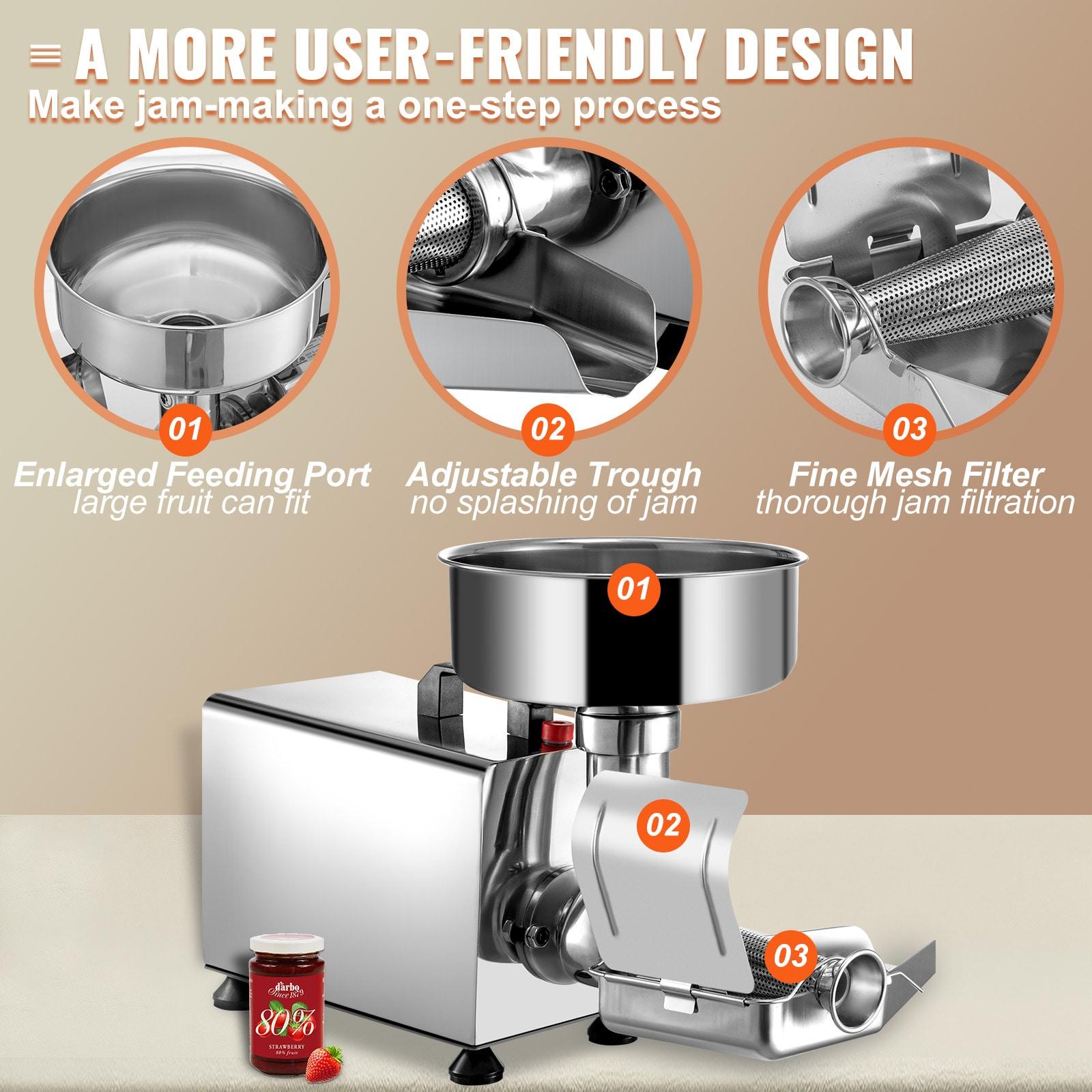 Stellweilan Tessberg 110V Electric Tomato Strainer 370W Commercial Grade Tomato Milling Machine Stainless Steel Tomato Press and Strainer 90-160 Kg/H Pure Copper Motor Food Strainer and Sauce Maker