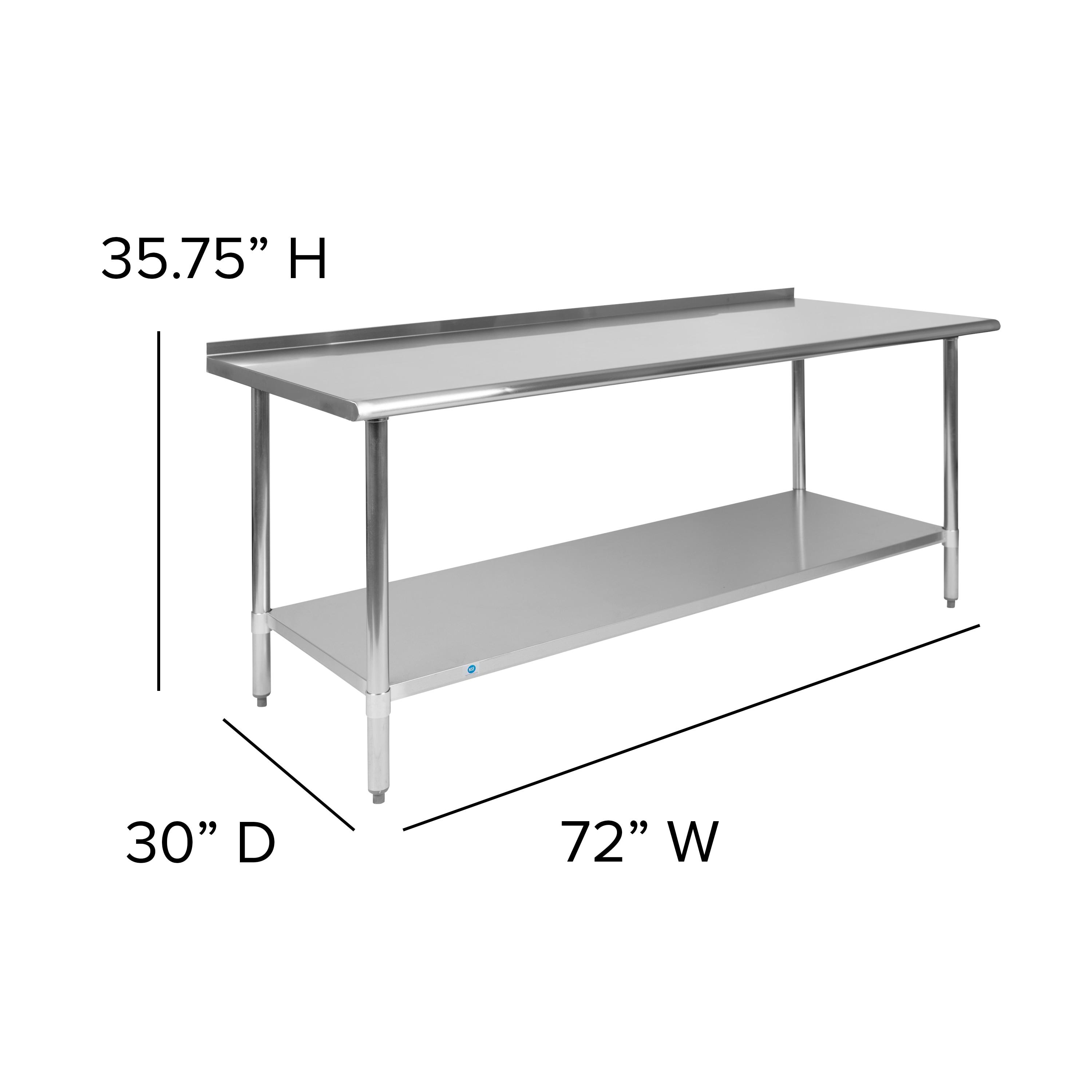 Woodford Stainless Steel Prep and Work Table with Backsplash and Undershelf by Flash Furniture