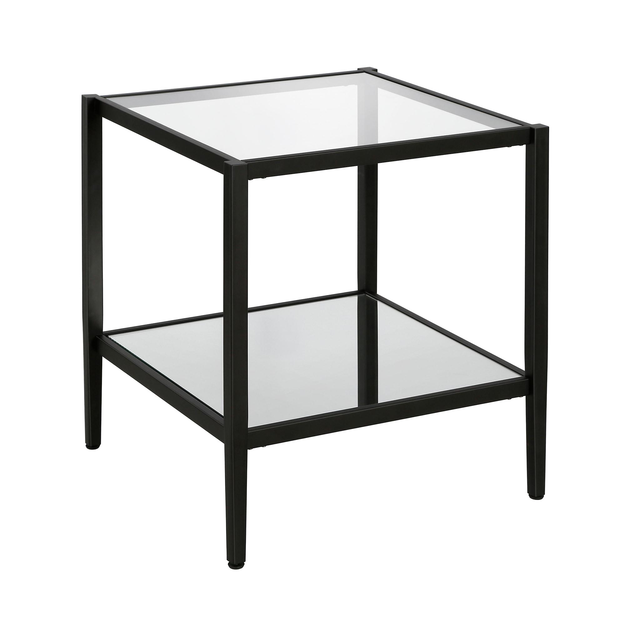 Evelyn&Zoe Hera 20" Wide Square Side Table with Mirror Shelf, Blackened Bronze