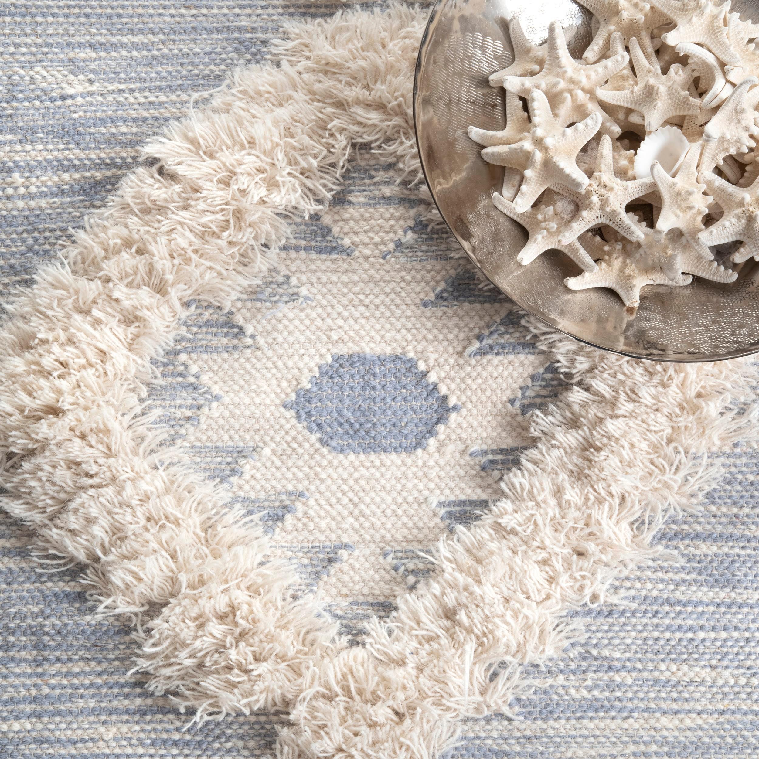 Nuloom Savannah Geometric 5x8 Wool Indoor Area Rug for Living Room Bedroom Dining Room Kitchen, Blue