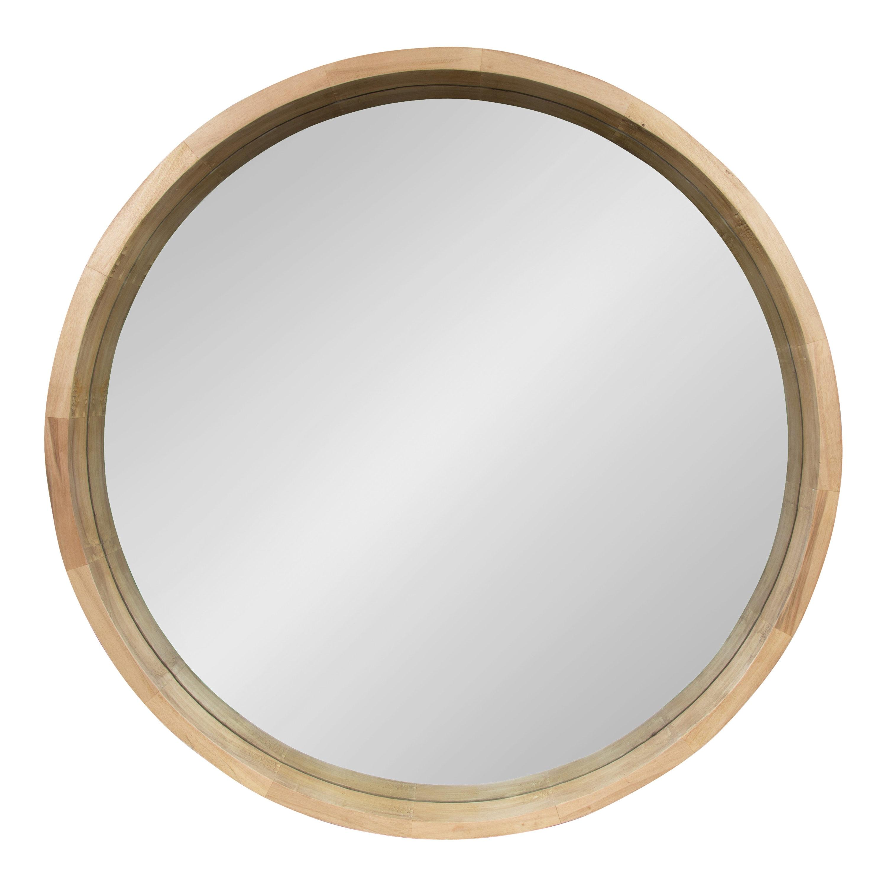 30" x 30" Hutton Round Wood Wall Mirror Natural - Kate and Laurel: Wall Mount, No Assembly Required