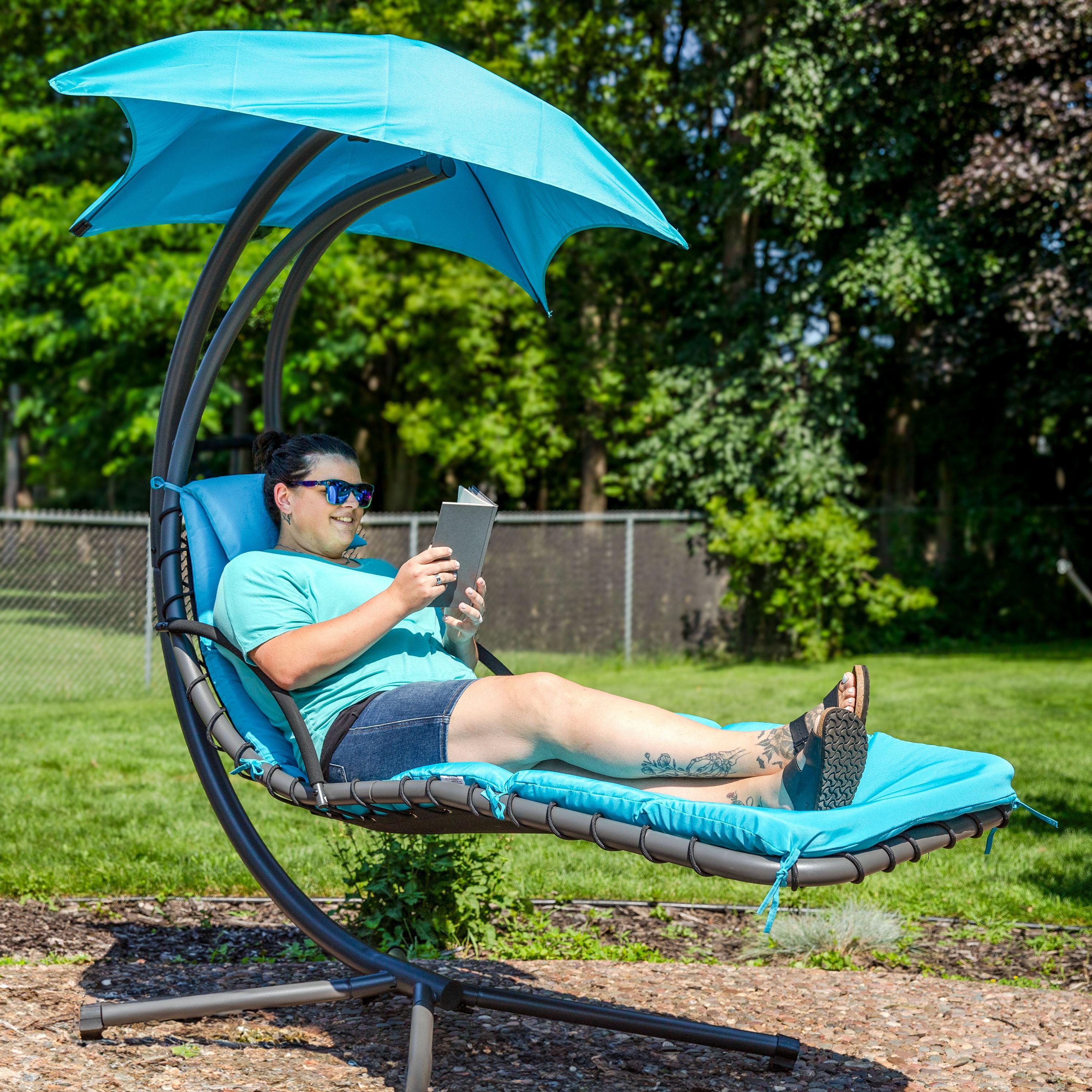 Steel Outdoor Floating Chaise Lounge Chair with Canopy with Stand