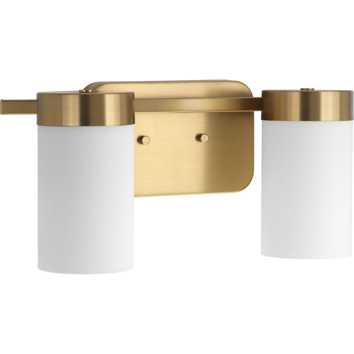 Progress Lighting Elevate 2-Light Bath in Brushed Bronze, Etched White Glass Shade, Steel Collection