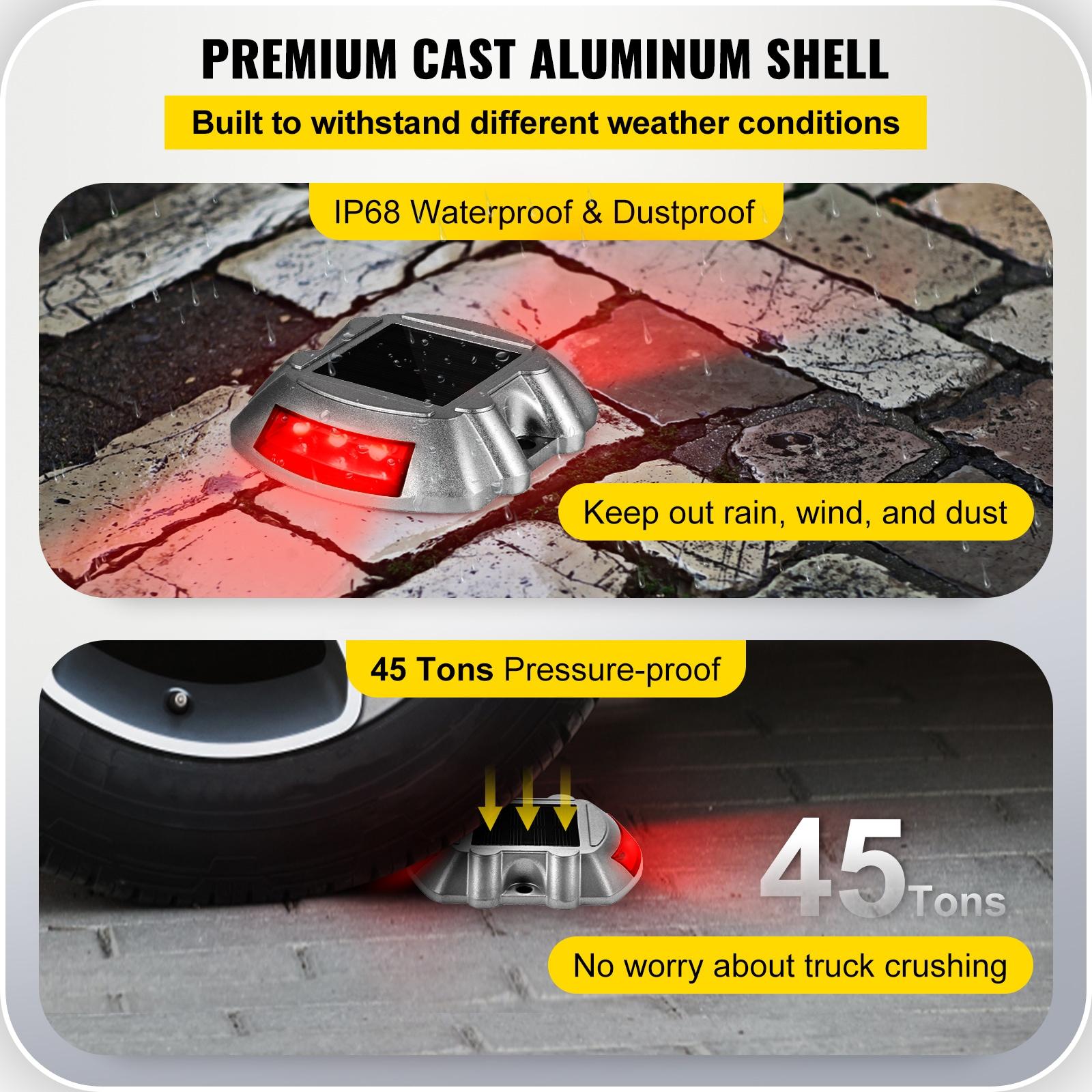 Vevor Solar Driveway Lights, 4-Pack With Switch Button, Waterproof Deck Lights, Wireless Dock 6 LEDs for Path Warning Garden Walkway Sidewalk Steps, LED Bright Green