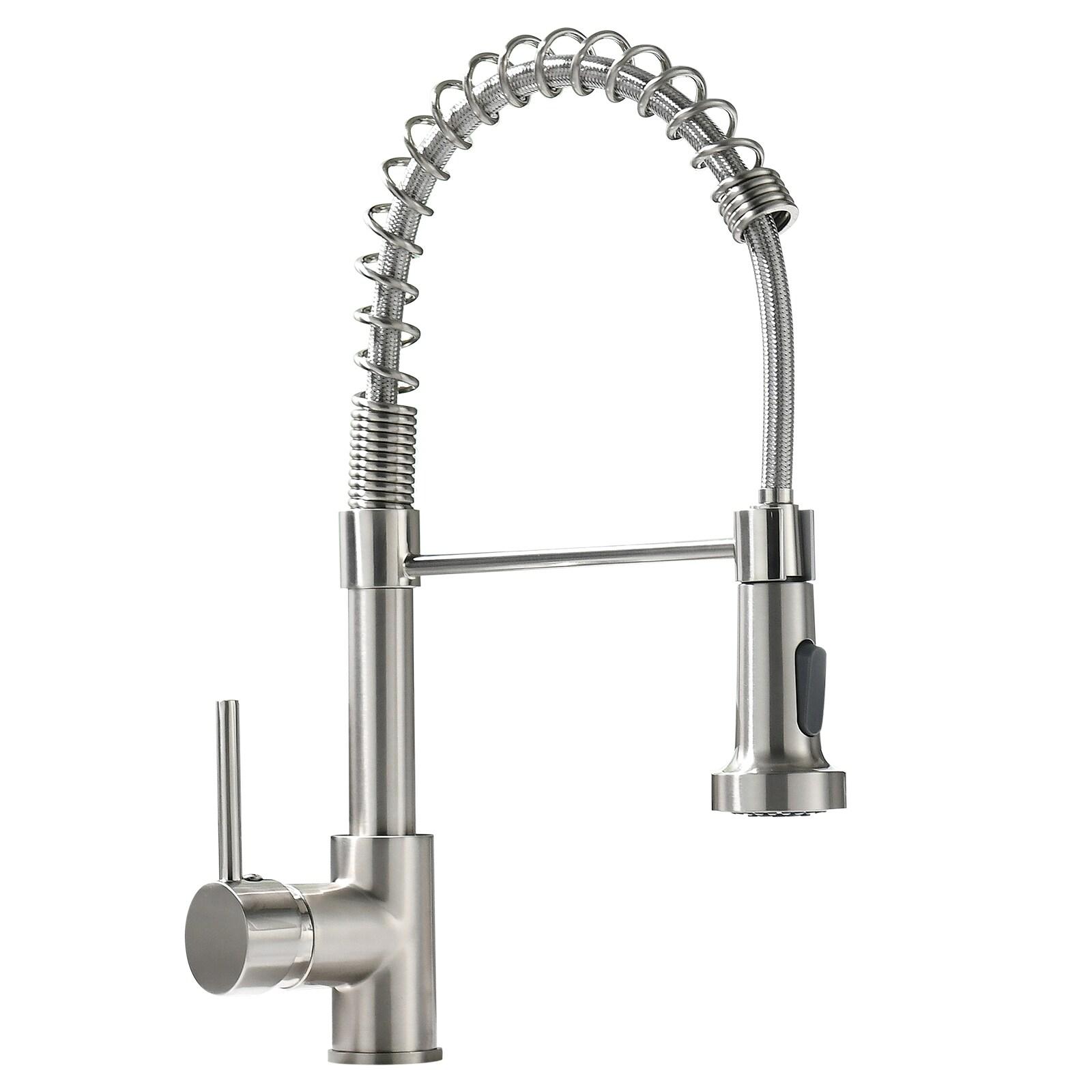 Fapully Brushed Nickel Single Handle Deck-mount Pull-down Kitchen Faucet with Sprayer