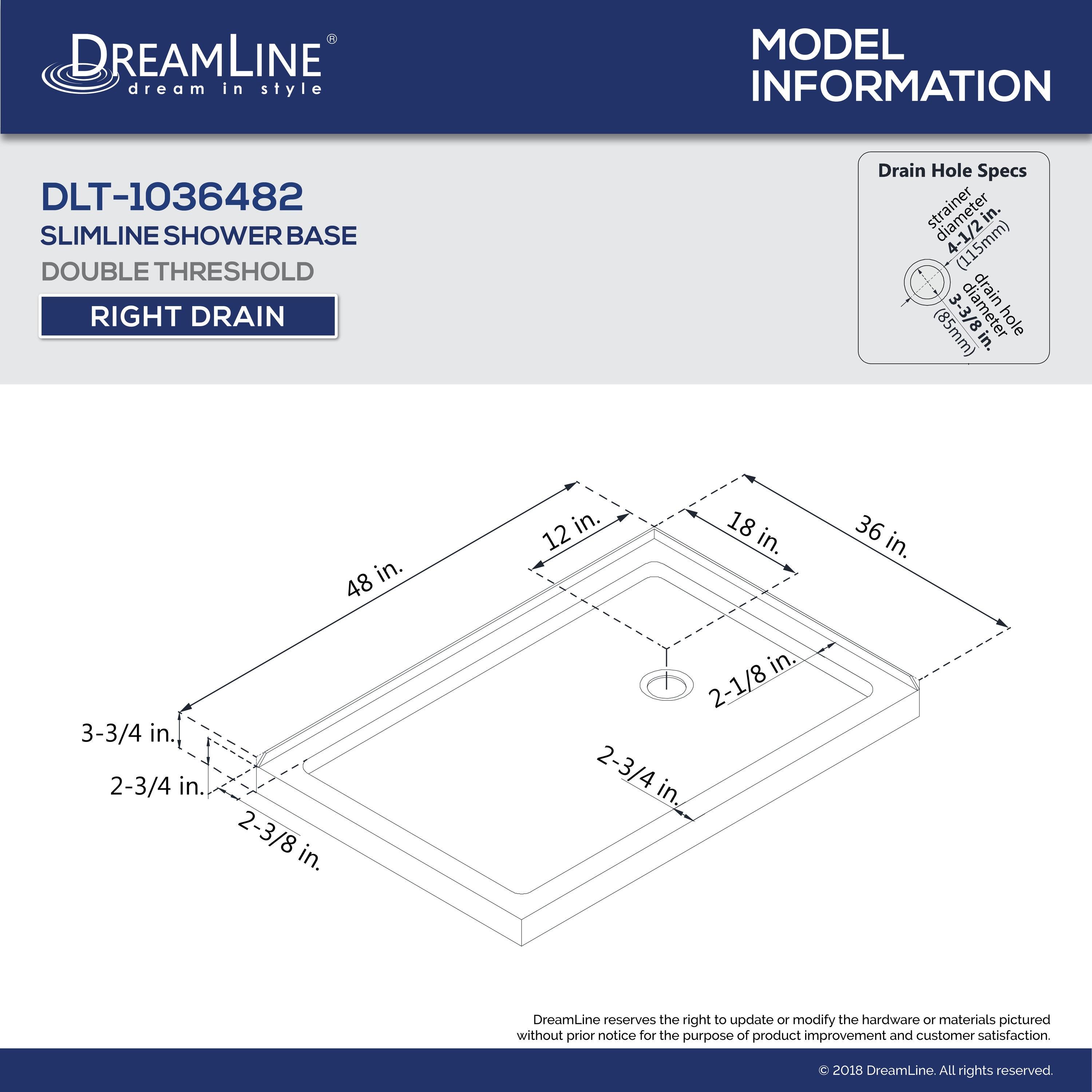 SlimLine 48" W x 36" D Double Threshold Shower Base