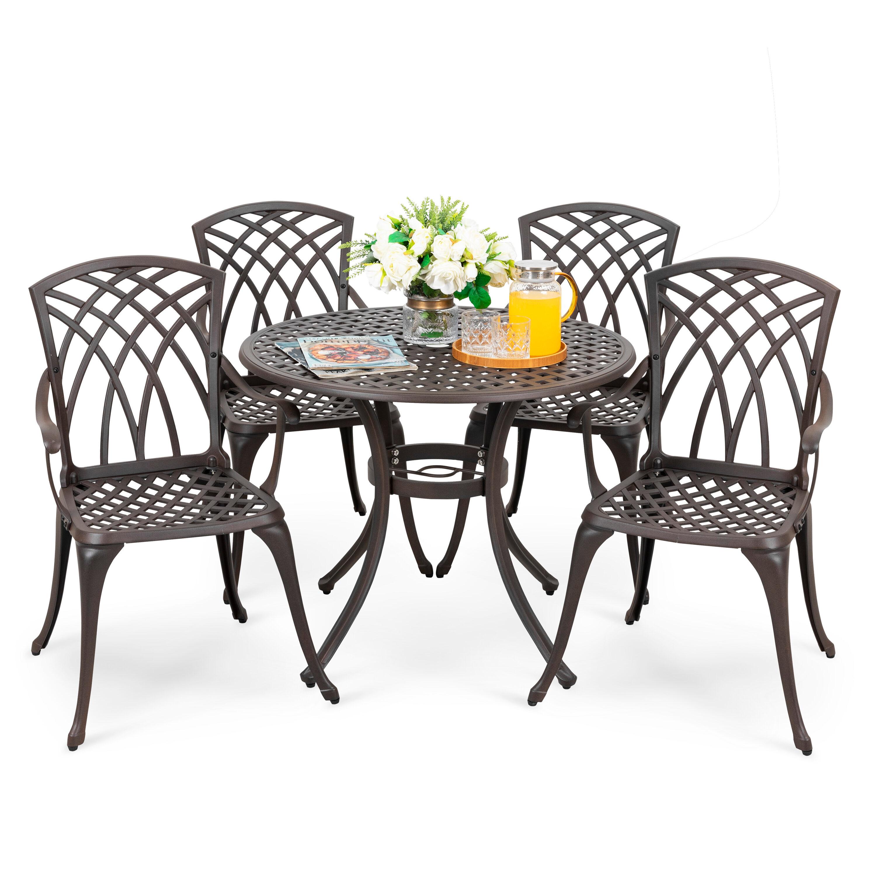 Nuu Garden 5-Piece Outdoor Dining Set, Cast Aluminum All-Weather Patio Furniture Set, Outside Patio Table and Chairs with Umbrella Hole for Garden, Deck, Antique Bronze