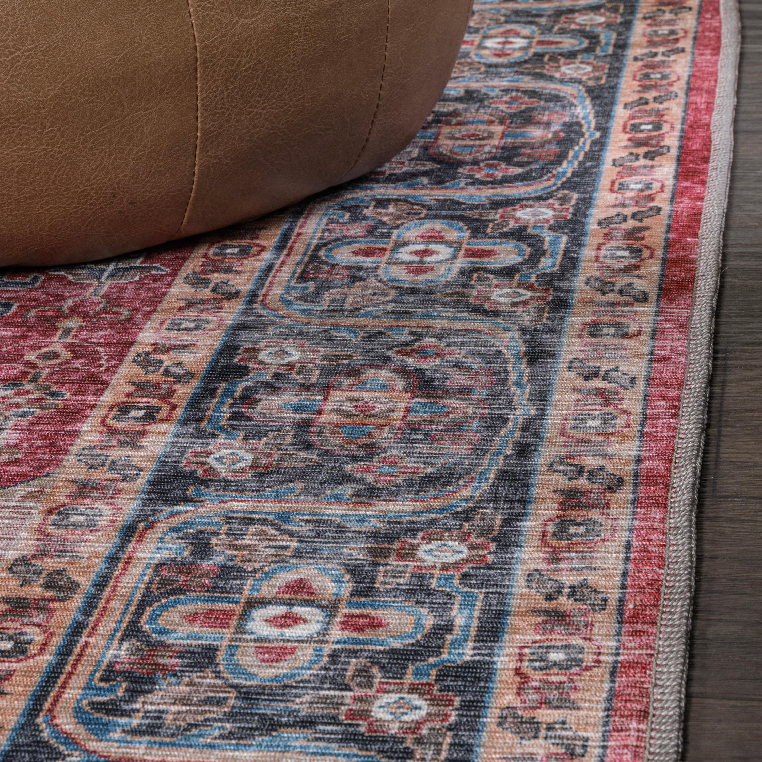 Alacati Ogee Medallion Machine-Washable Red/Blue/Brown 3 ft. x 5 ft. Area Rug - JONATHAN Y