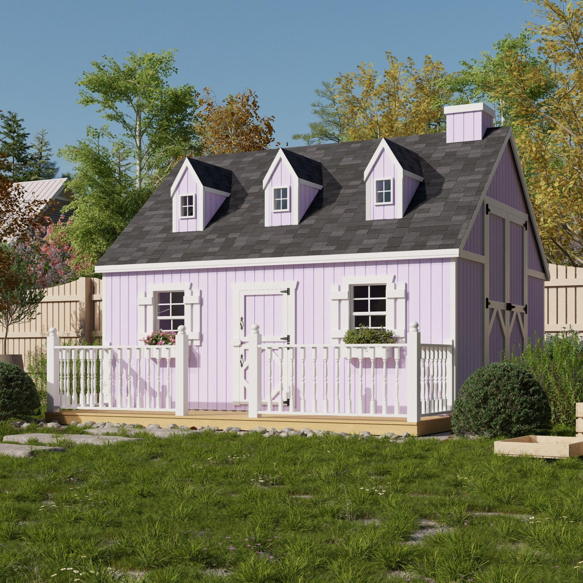 Little Cottage Co. 10x12 Cape Cod Playhouse with Floor, Deck and Rail, and Loft, Outdoor Wood Do-It-Yourself Kit