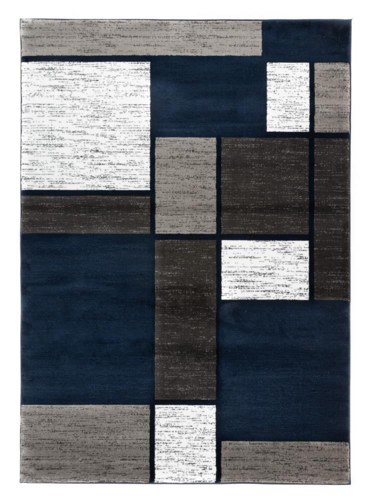 World Rug Gallery  Contemporary Modern Boxed Color Block Area Rug Navy 9' x 12' Geometric, Color Block 9' x 12', 7' x 9' Living Room, Bedroom, Dining