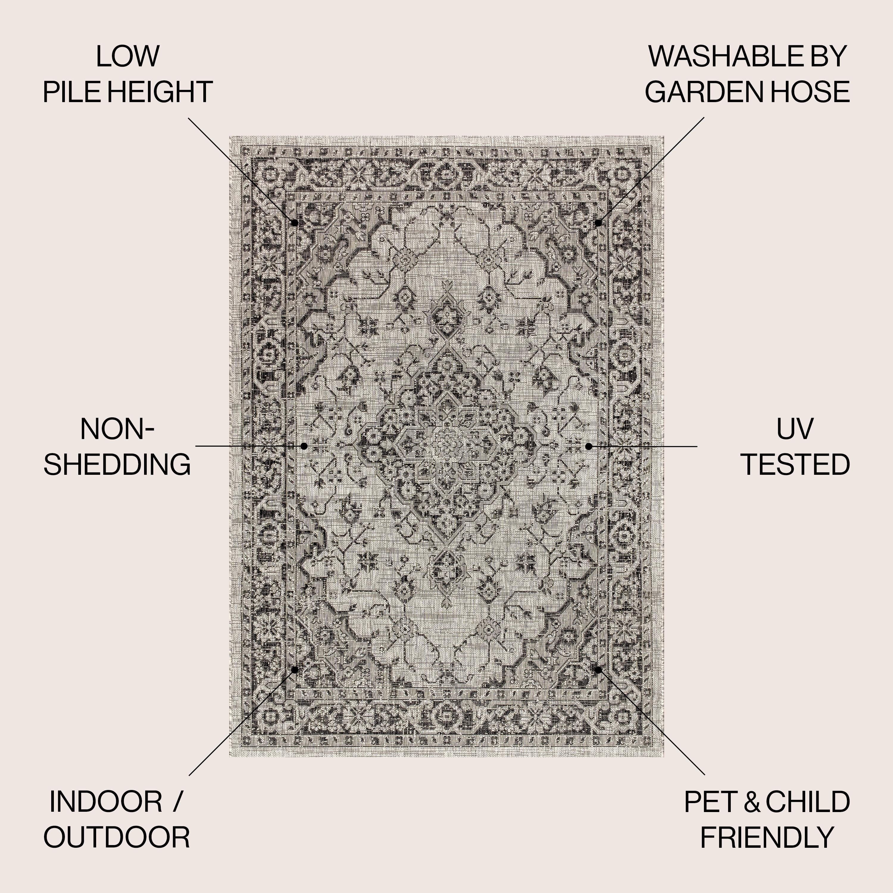 4'x6' Rozetta Boho Medallion Textured Weave Indoor/Outdoor Area Rug, Gray/Black - JONATHAN Y