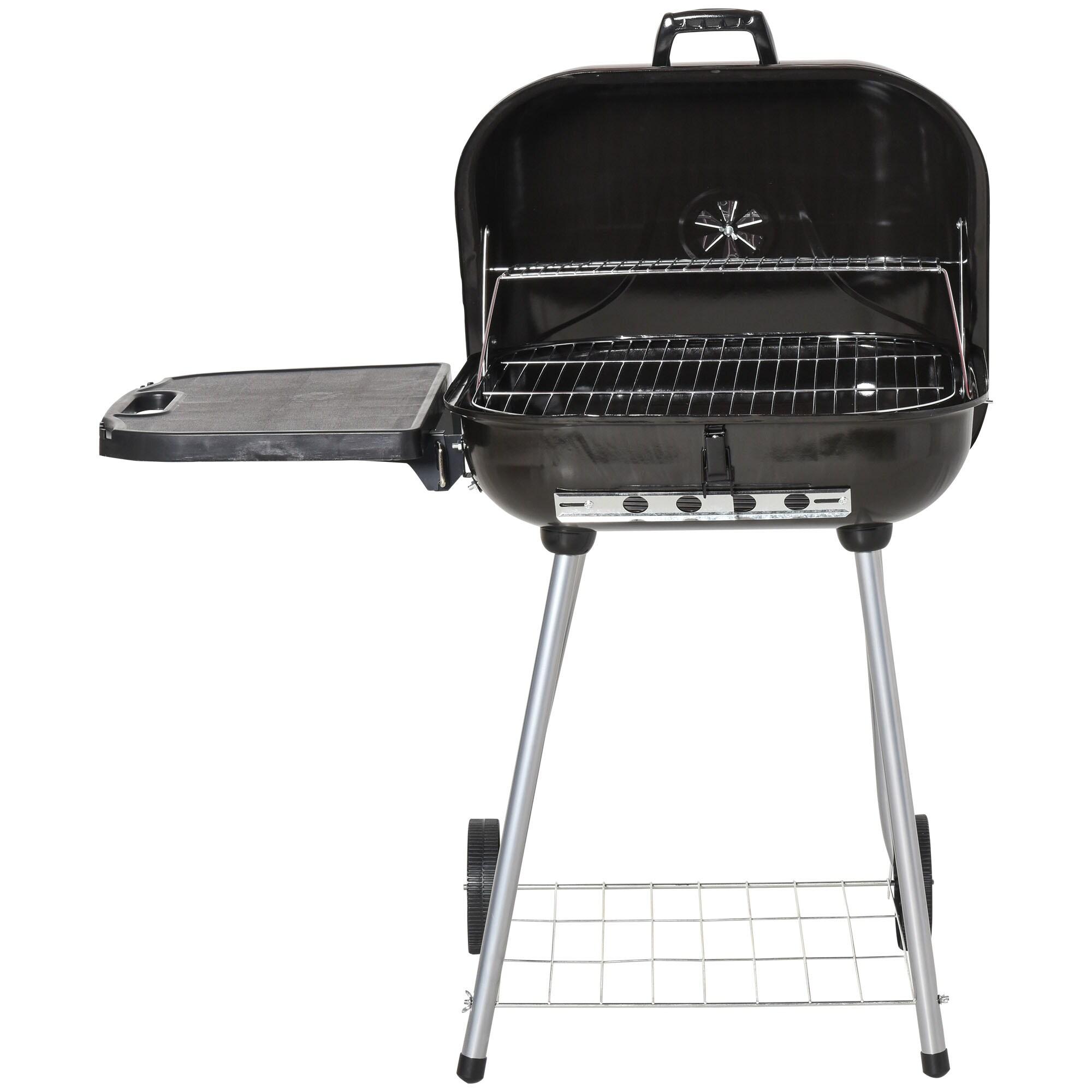 Outsunny 21" Steel Charocal Grill with Portable Wheel, Side Tray and Lower Shelf for Outdoor BBQ for Garden, Backyard, Poolside