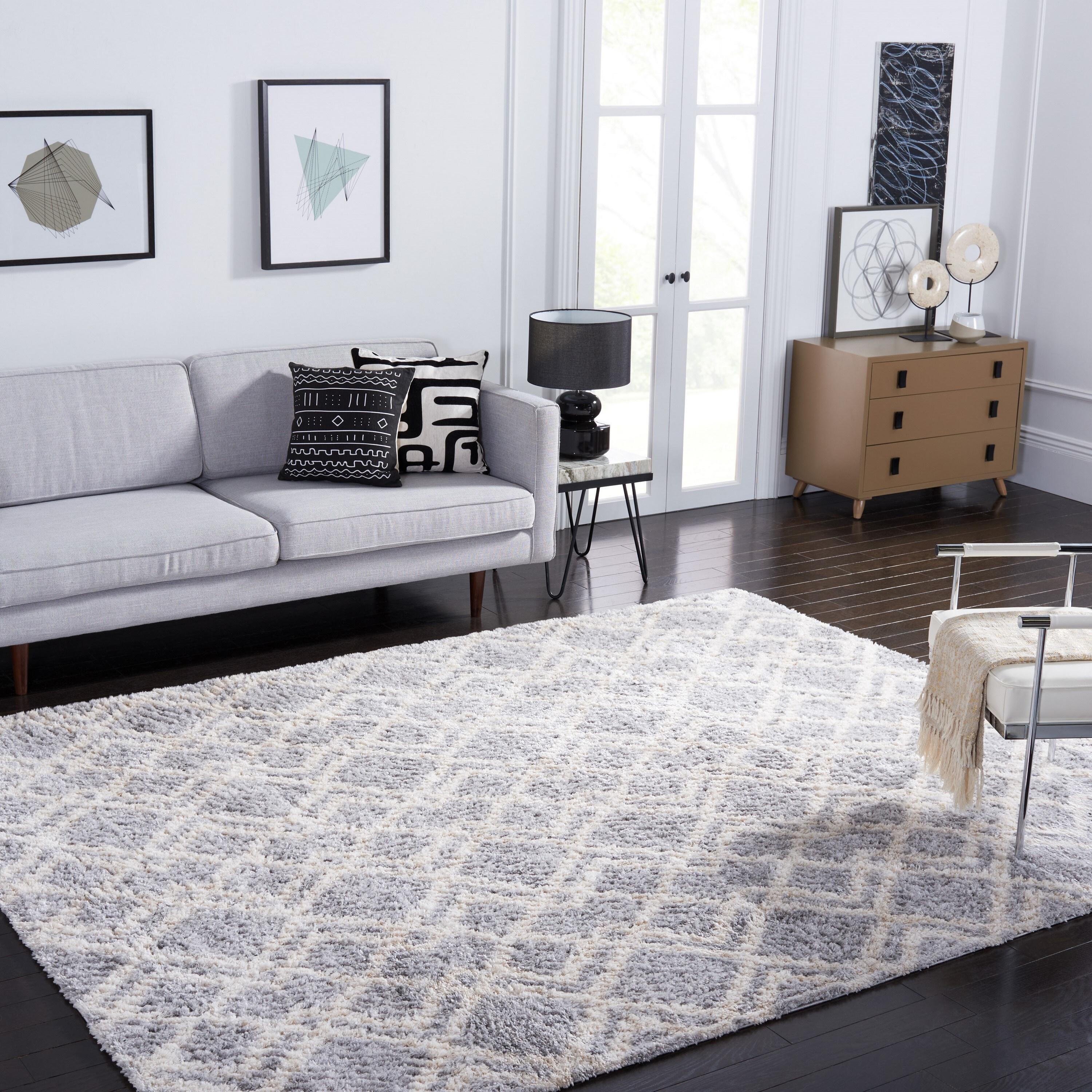 Gray and Cream 10' x 14' Shag Area Rug