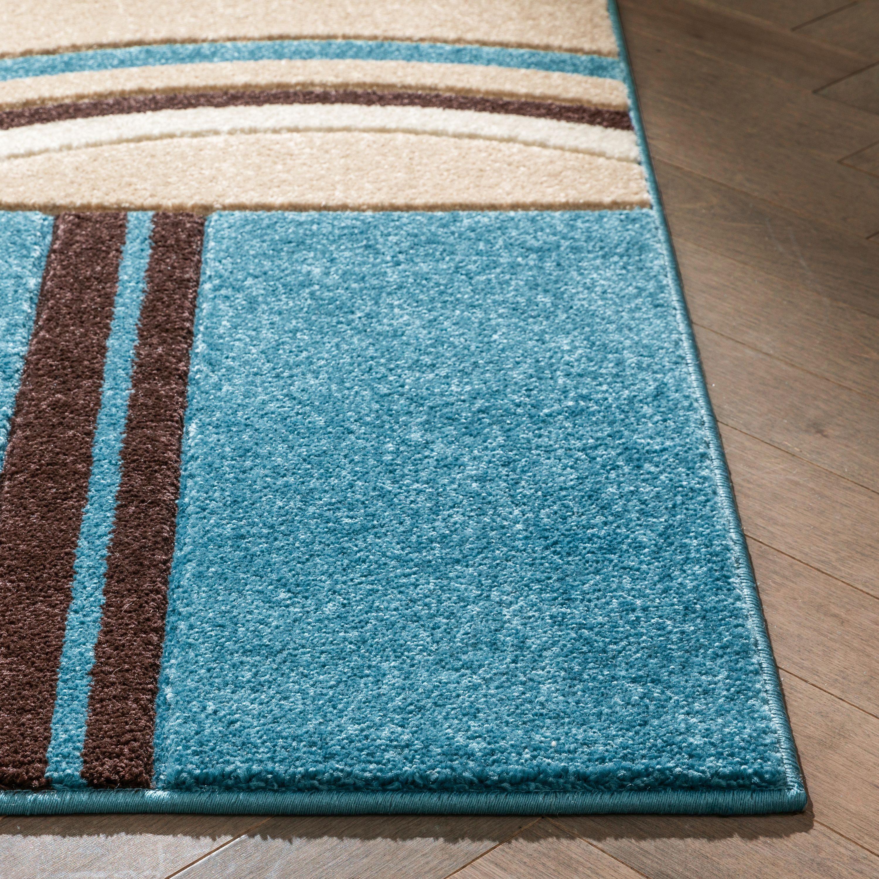 Echo Shapes Circles Modern Geometric Comfy Casual Hand Carved Abstract Contemporary Thick Soft 5'3" Round Blue Area Rug