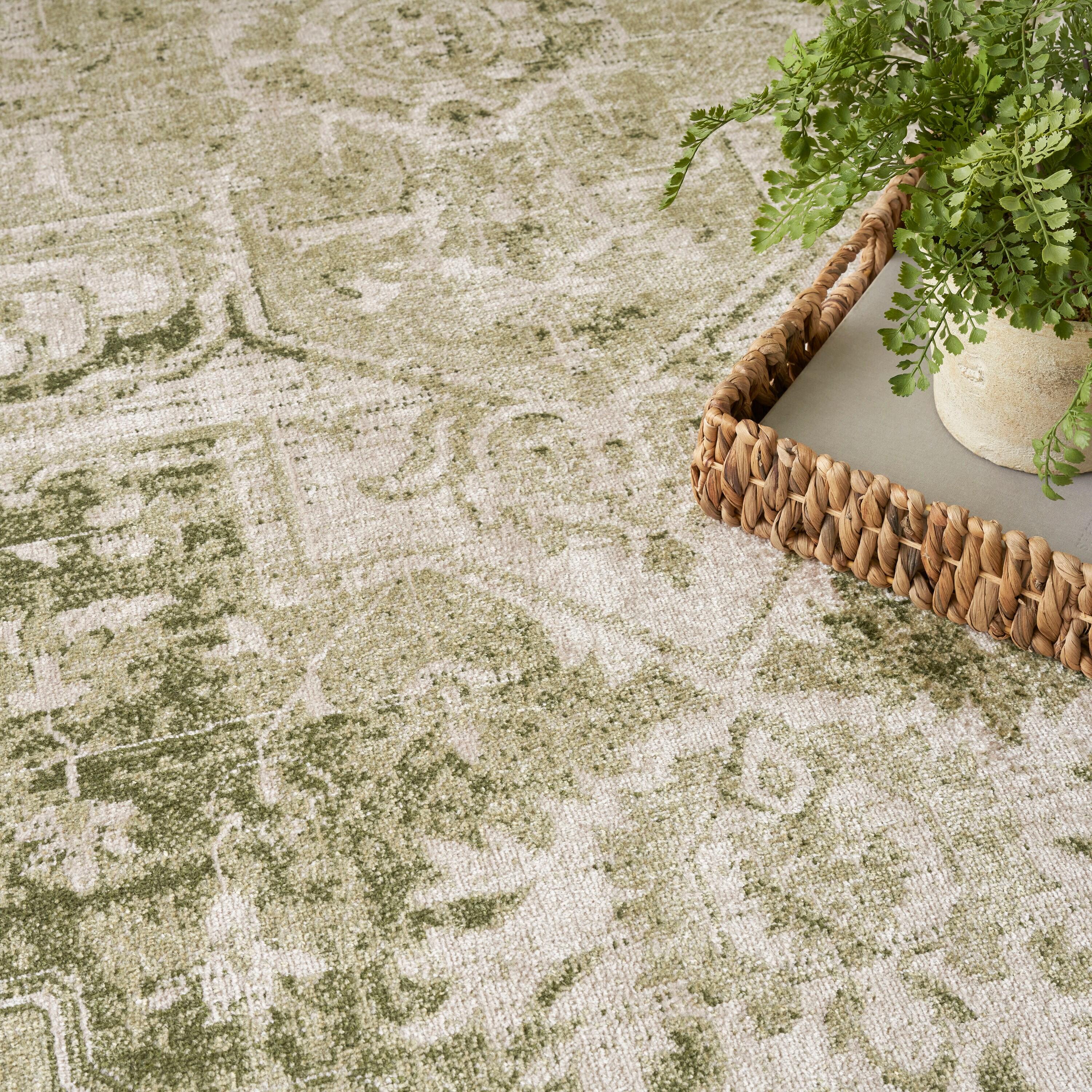 Nourison Washable Astra Vintage Medallion Indoor Flatweave Area Rug Ivory Green 5'3" x Round
