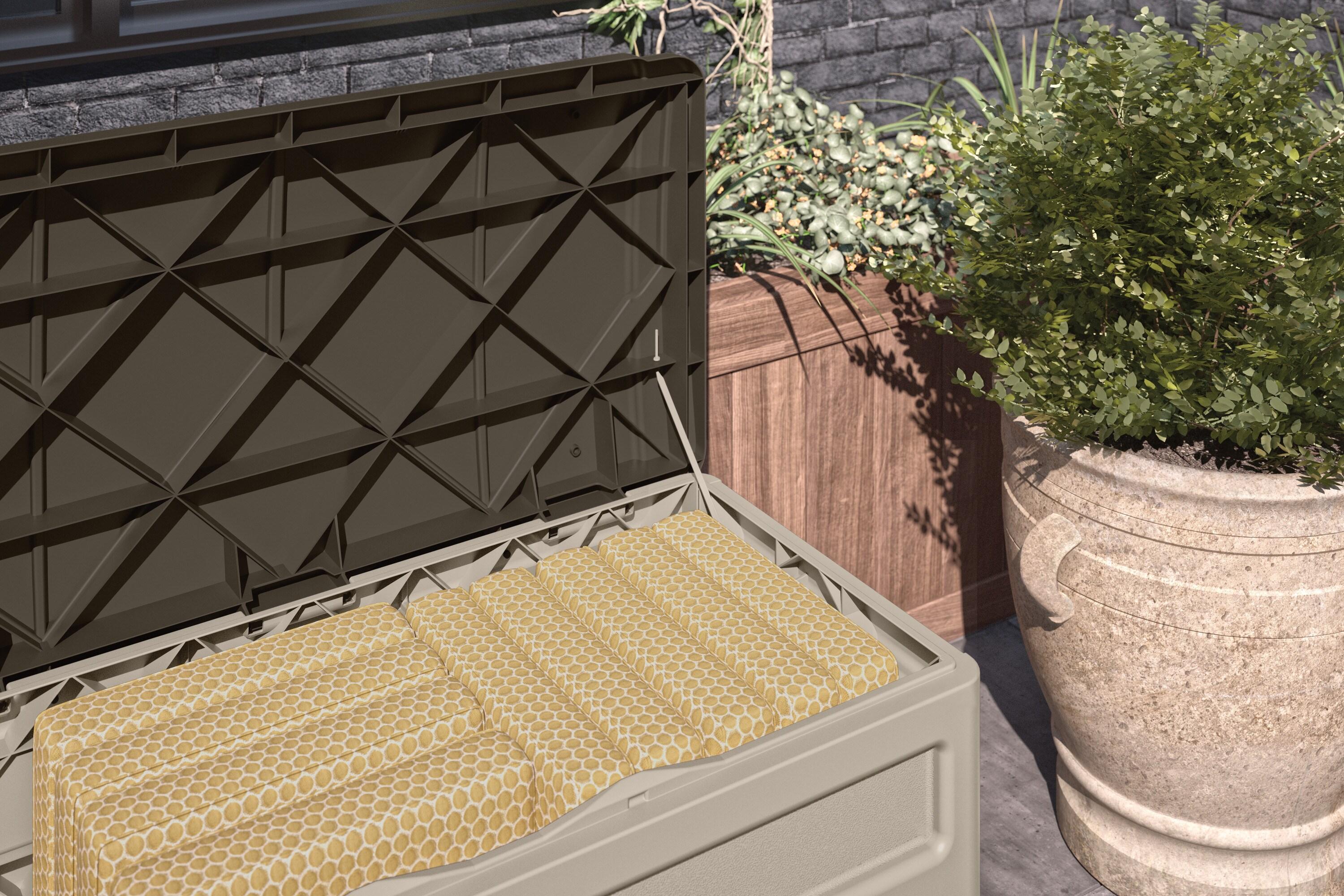 Suncast Suncast 78 Gallon Water Resistant Resin Deck Box with Wheels in Light Taupe/Mocha