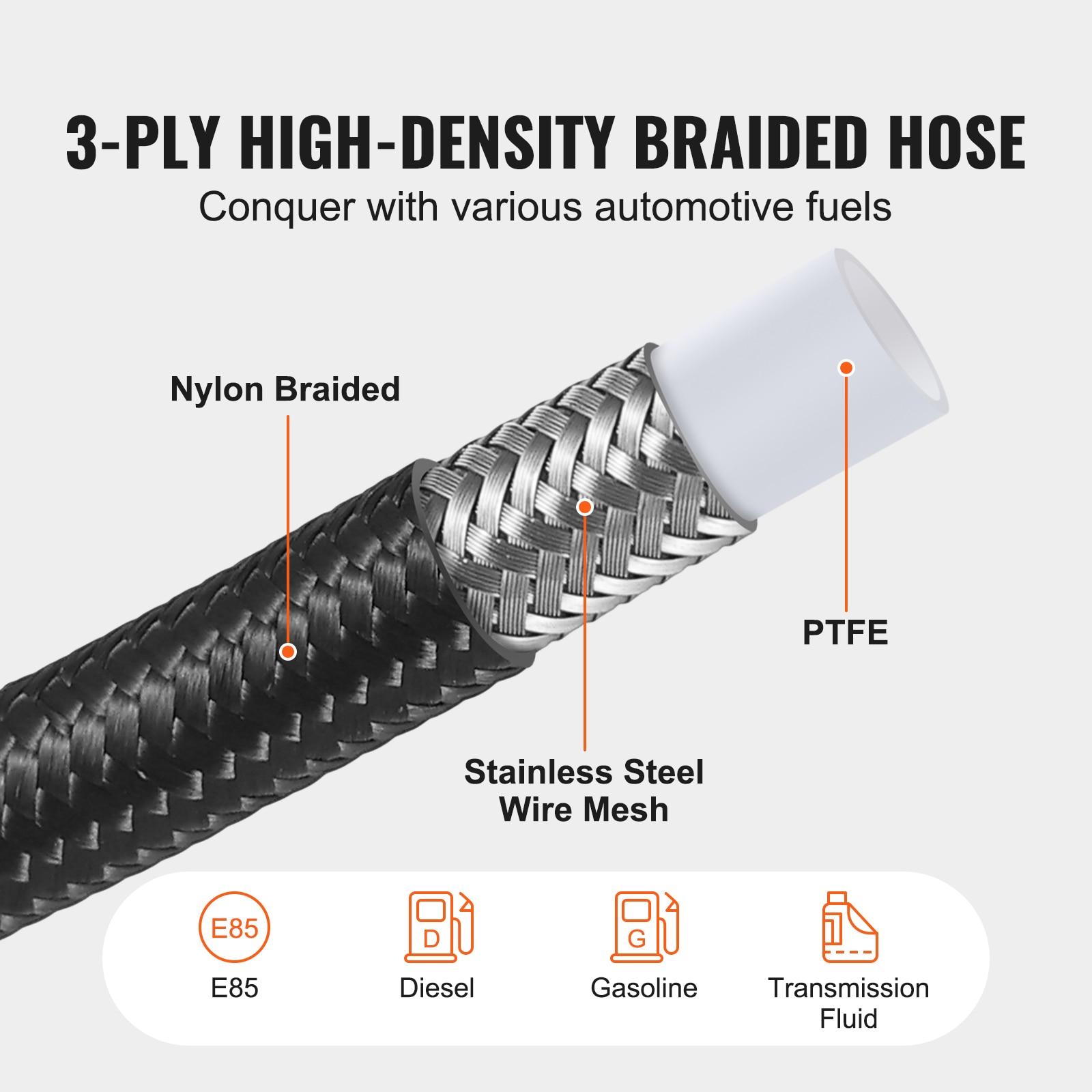 6AN Fuel Line Kit, 25 FT Fuel Hose Kit, 5/16" Nylon Stainless Steel Braided PTFE Fuel Line Kit, E85/Oil/Gas/Diesel Hose End Fitting Kit, with 15 PCS Swivel Fitting Adapter