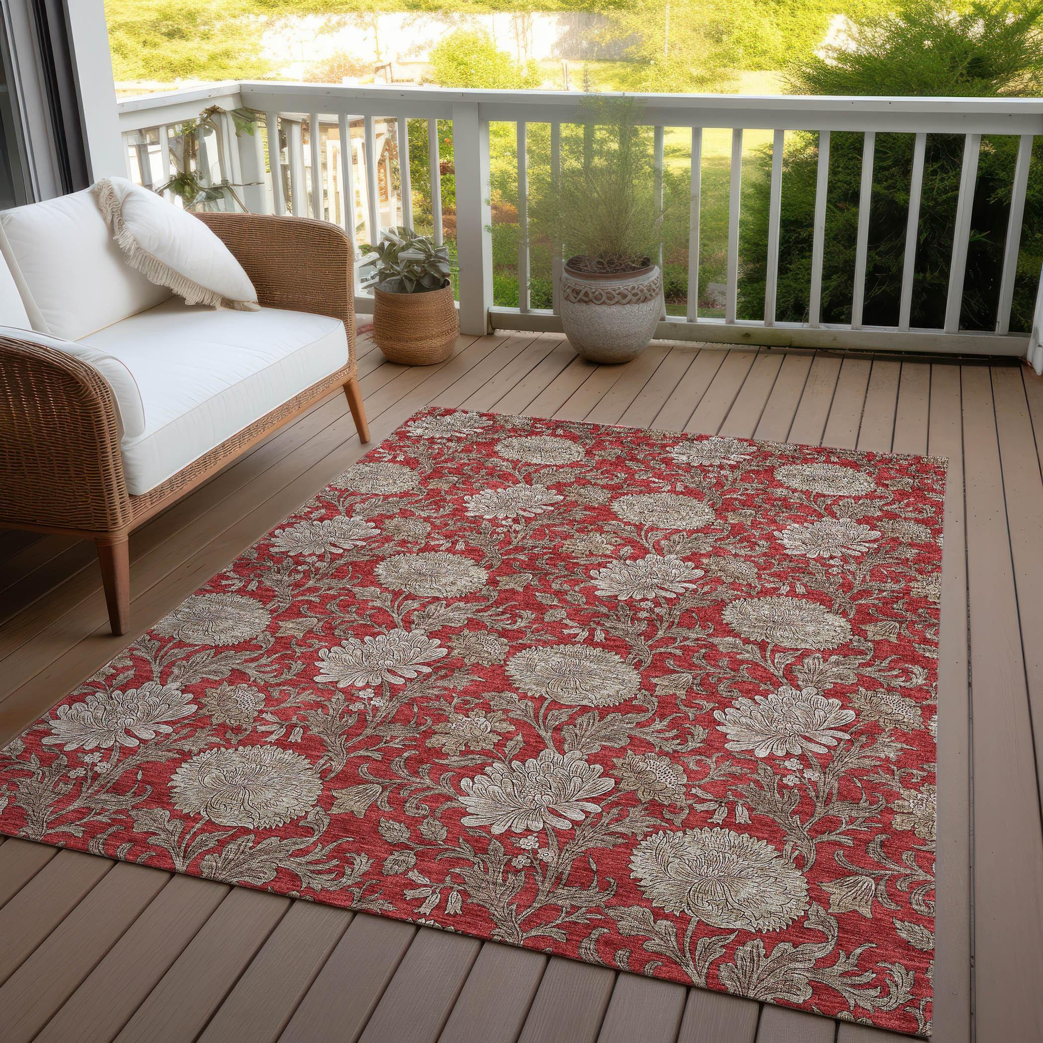 Addison Rugs Machine Washable Indoor/ Outdoor Chantille Floral Rug Red - 2'6" x 3'10"