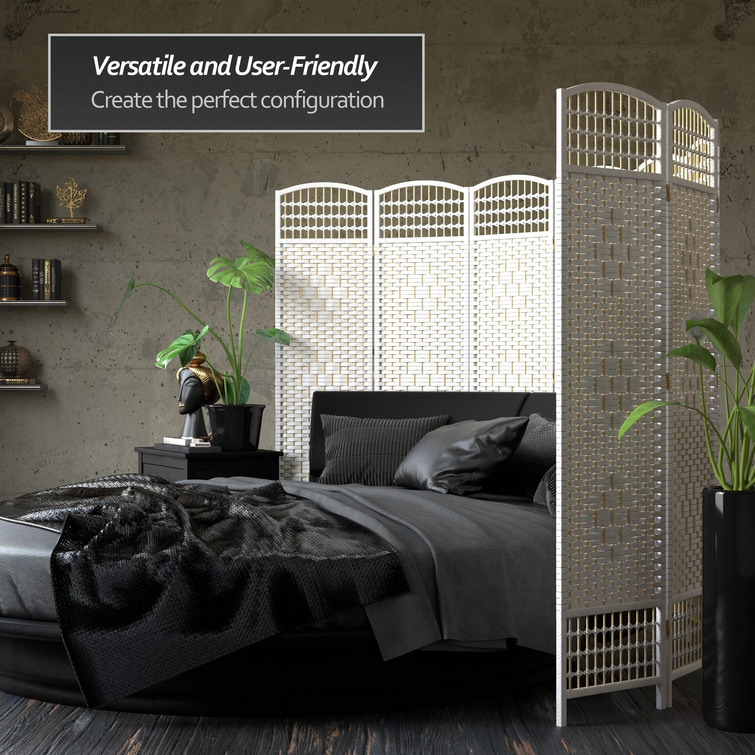 5 1/2 ft. Tall Fiber Weave Room Divider - White (3 Panels): Hardwood, Metal Hinges, Indoor Use, No Assembly Required