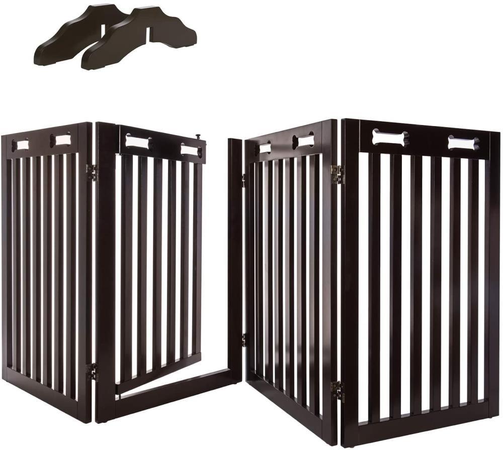 Arf Pets 31.5" Tall Freestanding Folding Dog Gate with Door - Dark Brown
