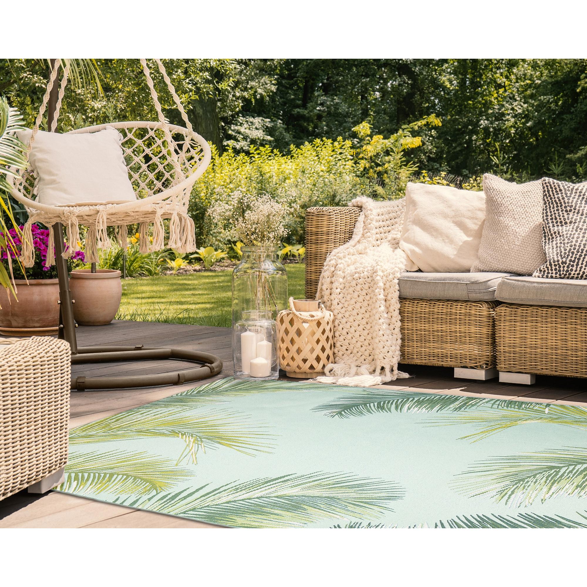Liora Manne Marina Palm Border Indoor/Outdoor Rug Aqua 7'10" x 9'10"