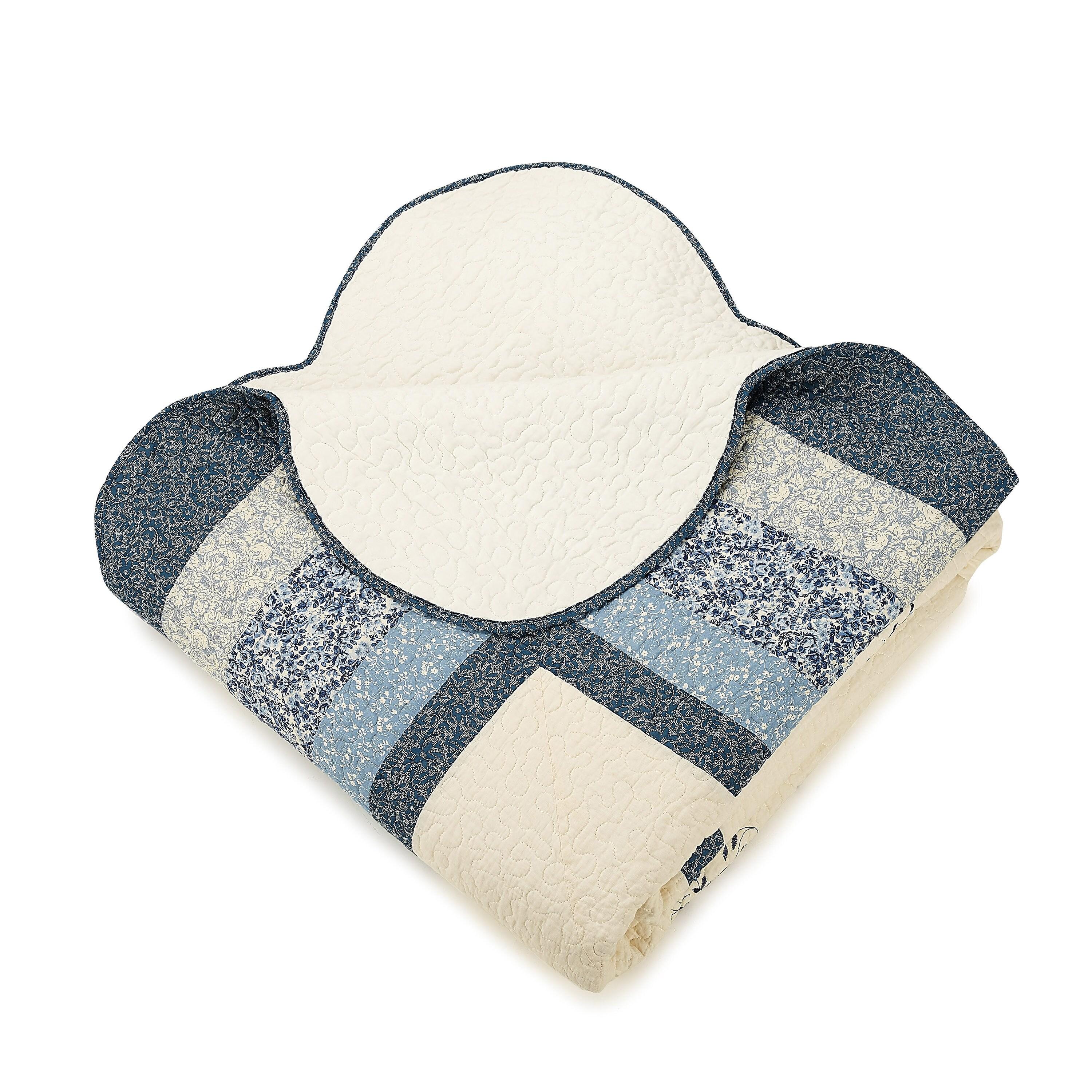 Modern Heirloom Queen Charlotte Bedspread Blue: Floral Pattern, Machine Washable, Plain Weave