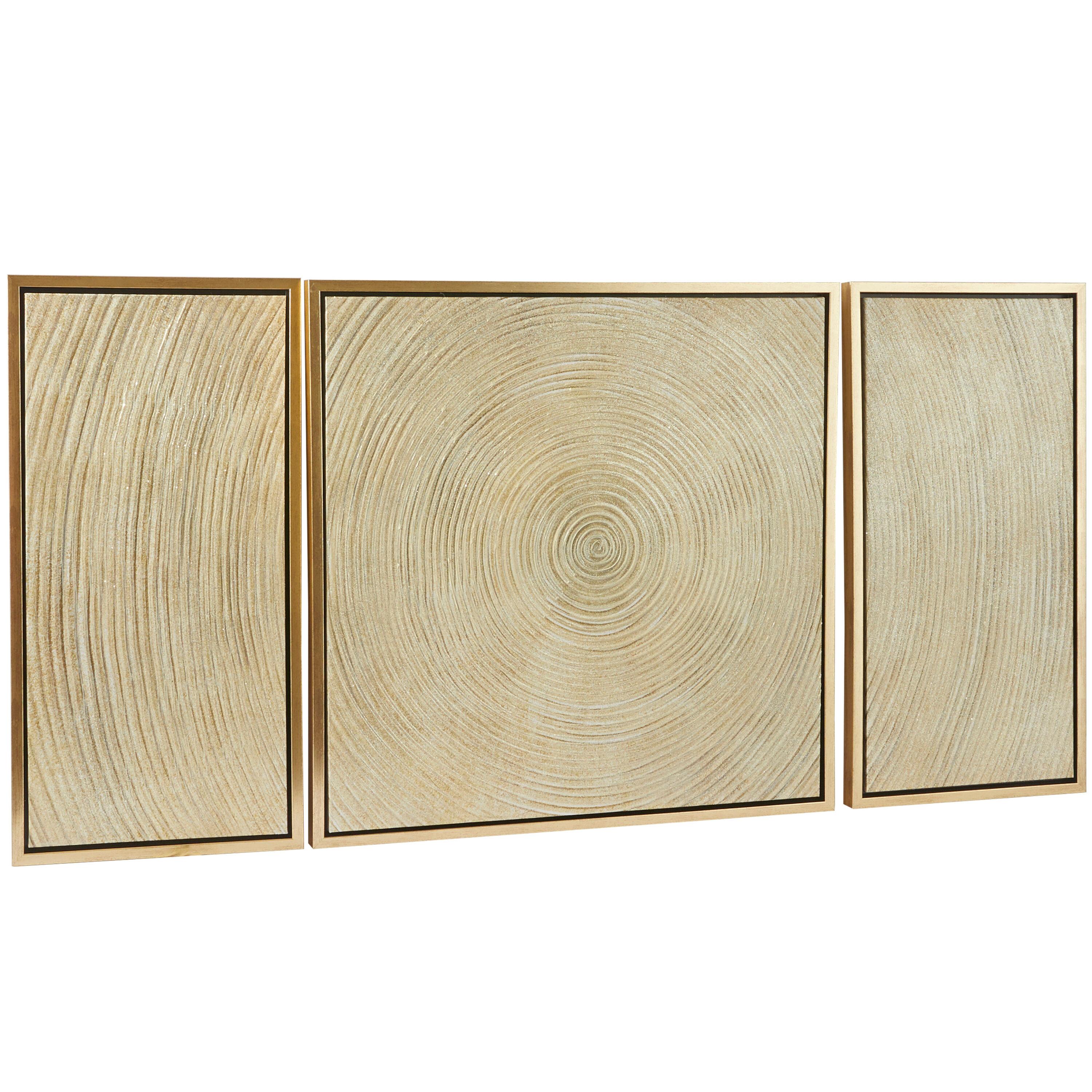 Deco 79 Canvas Starburst Living Room Framed Wall Art Ripple Canvas Wall Art with Gold Frame, Set of 3 Wall Art 32", 16", 16" W, Gold
