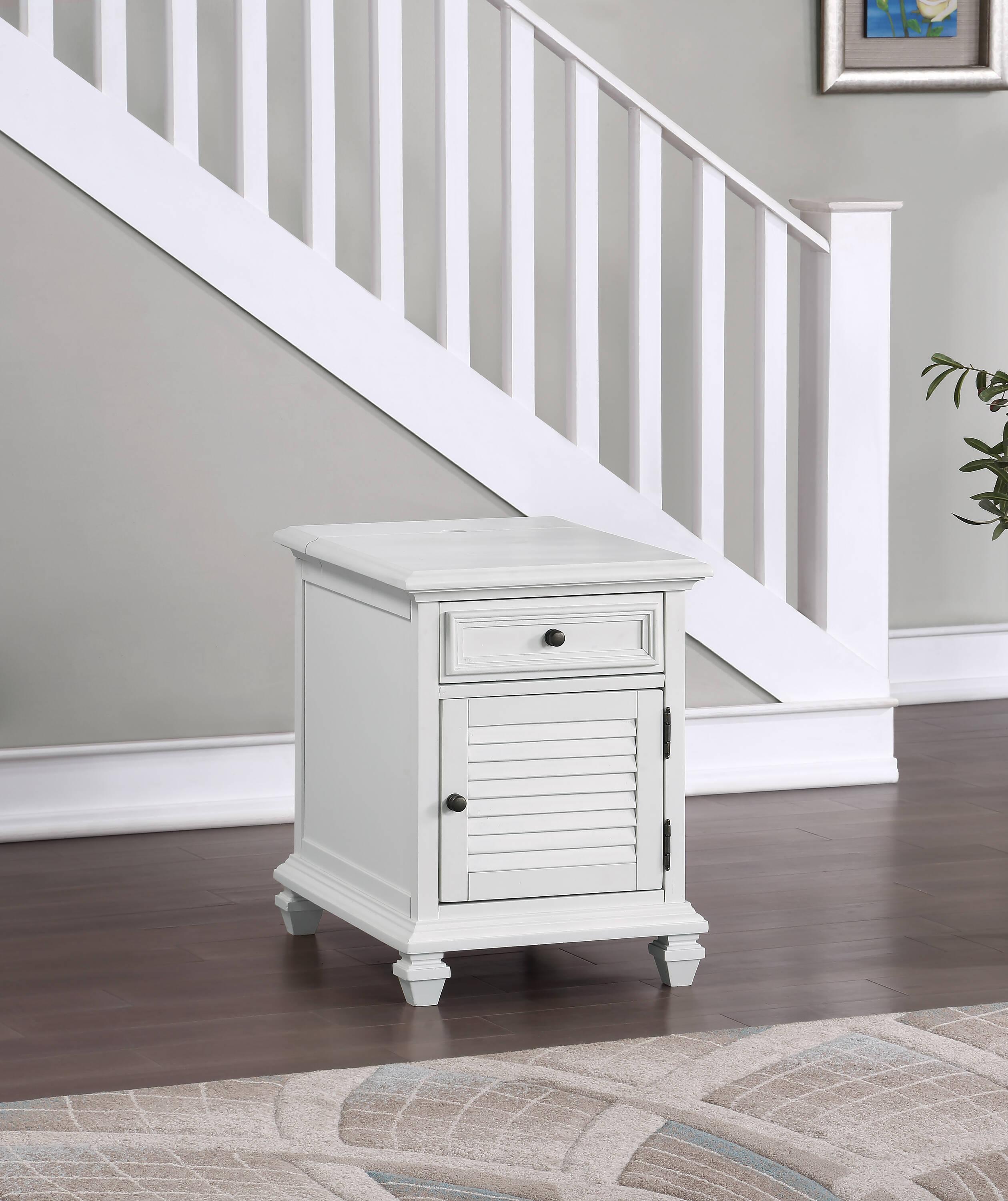 Charlestown End Table White - Steve Silver Co.: Farmhouse Style, Storage Shelf, Cottage Accent Table