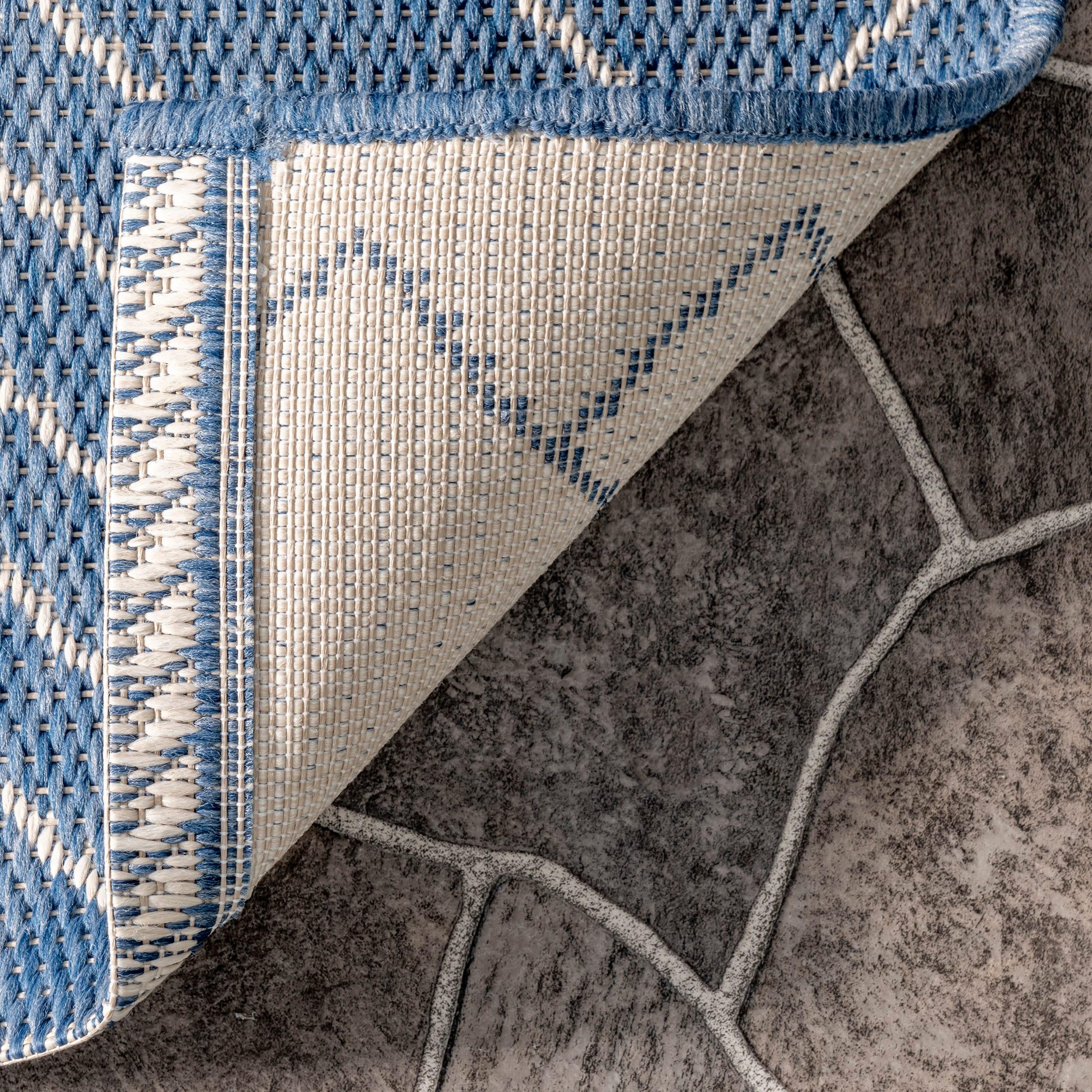 Nuloom Serna Diamond 6x9 Indoor/Outdoor Area Rug for Living Room Patio Deck Front Porch Kitchen, Blue/Ivory