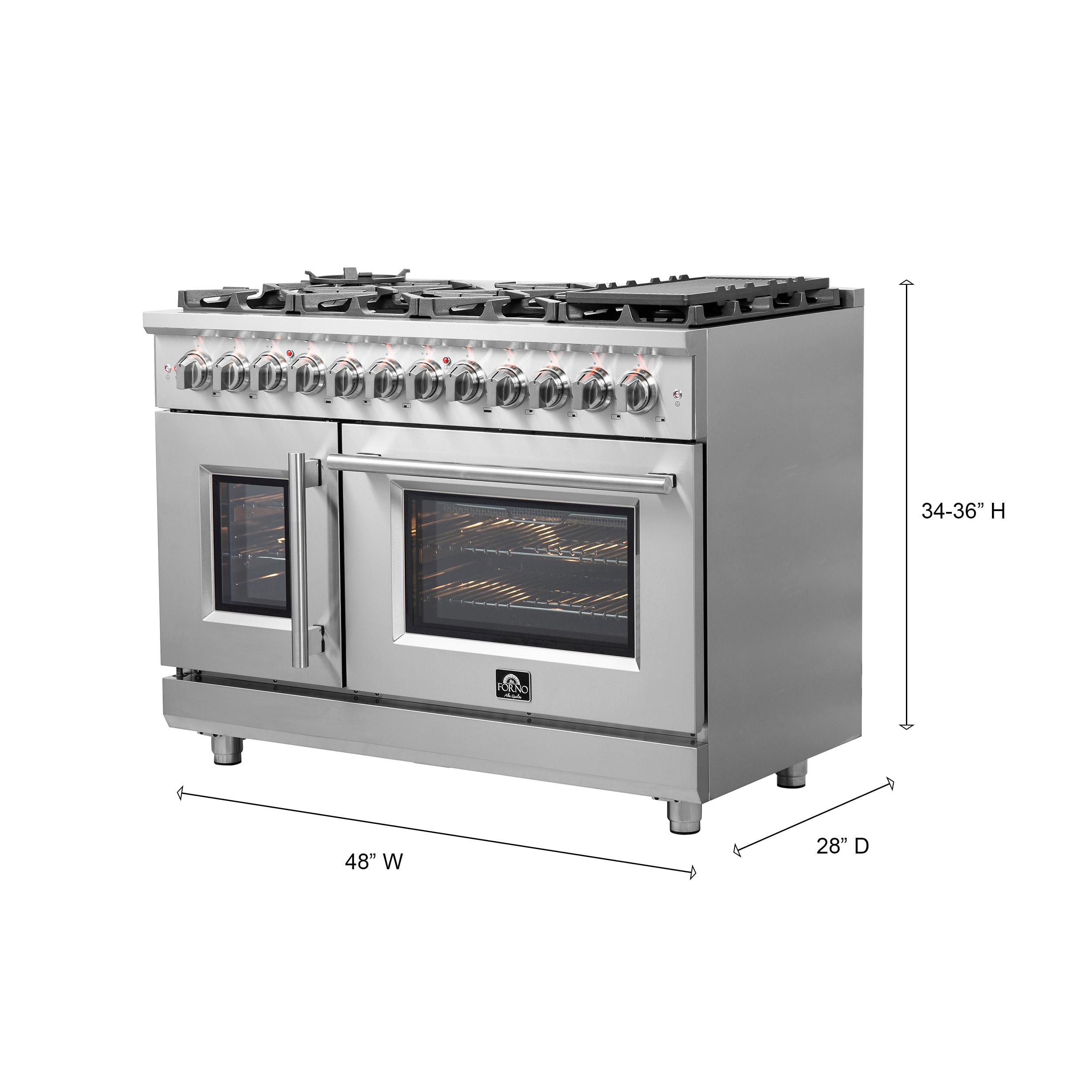 Alta Qualita Massimo 48-inch Freestanding Dual Fuel Range Stainless Steel, 8 Burners, 6.58 cu.ft. Double Ovens