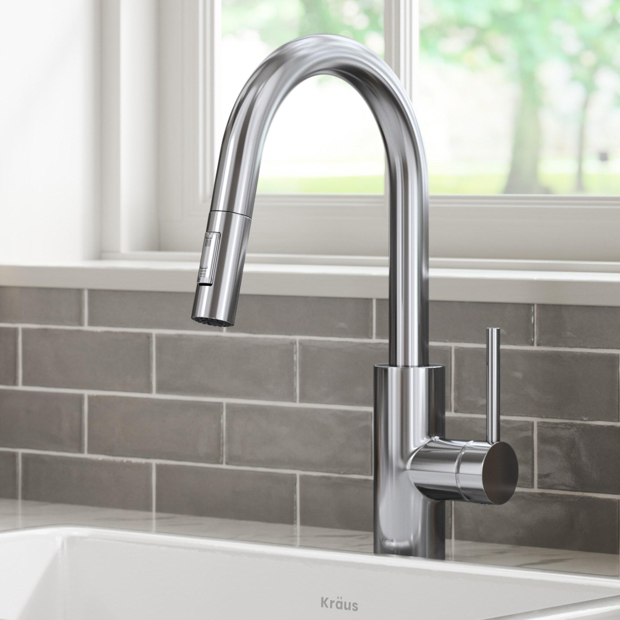 KRAUS Oletto Single Handle Pull Down Kitchen Faucet with QuickDock Top Mount Installation Assembly