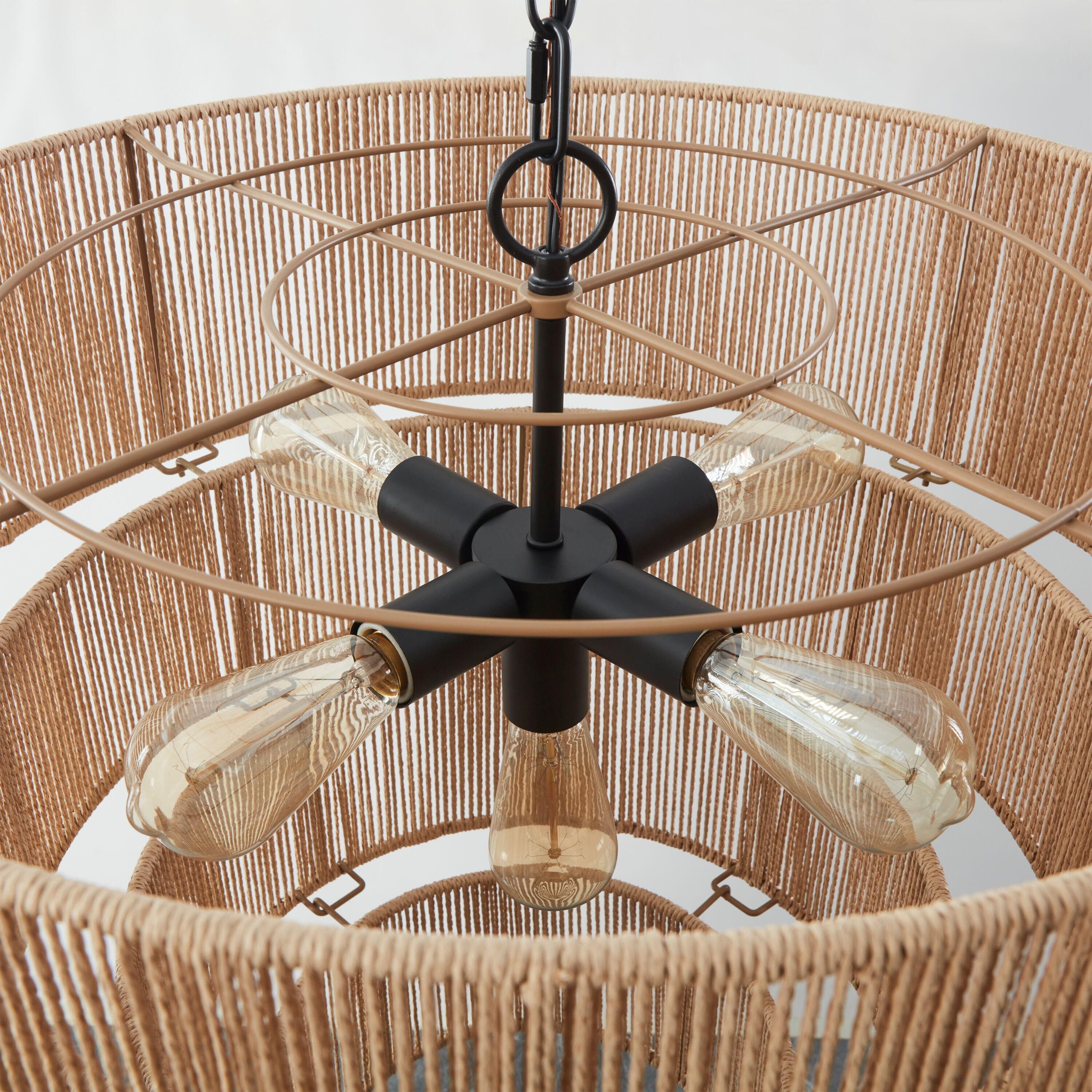 18 in. 5-Light Blackened Bronze Crystal Chandelier with Fabric Shade