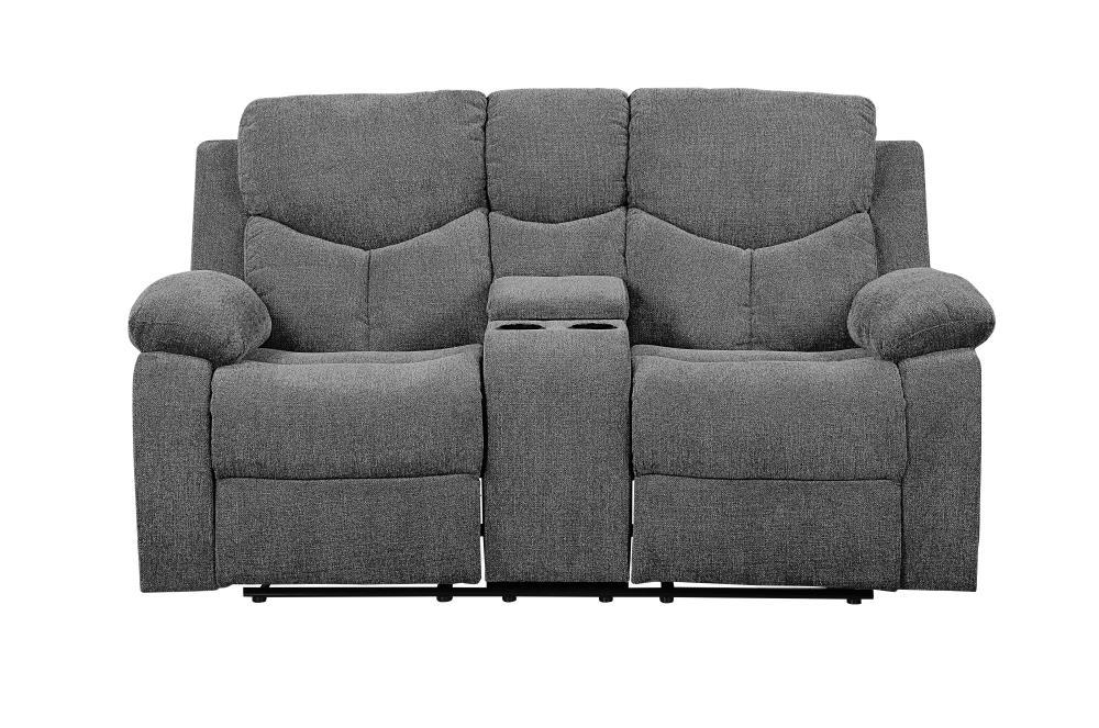 Gray Fabric Loveseat with Storage and Cup Holder