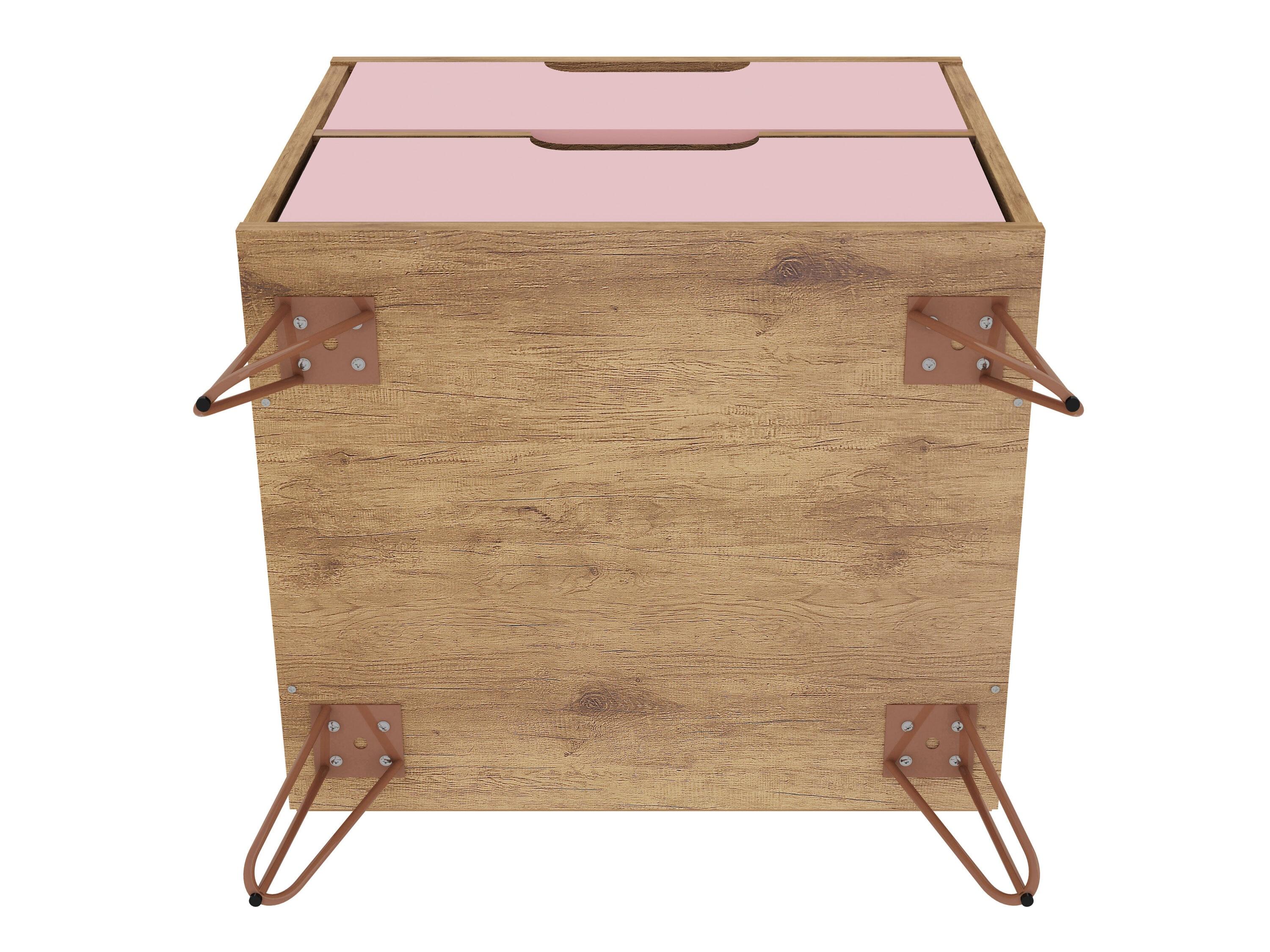 2.0 Rockefeller Nightstand Natural/Rose Pink - Manhattan Comfort: Modern MDF Bedside Storage with Metal Glides