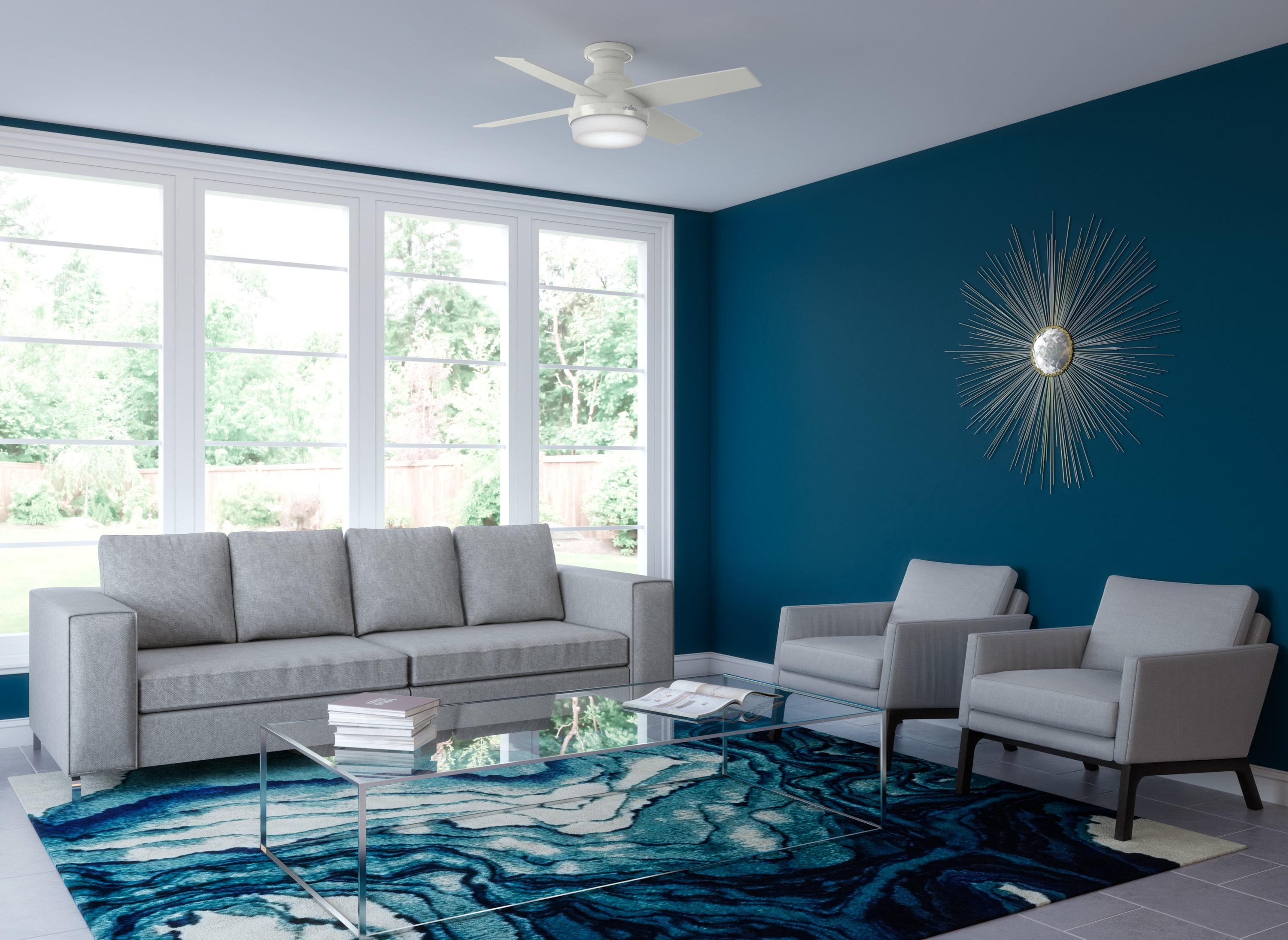 Dempsey Low Profile 44" 4 - Blade Indoor Flush Mount Small Room Ceiling Fan with Lights and Remote