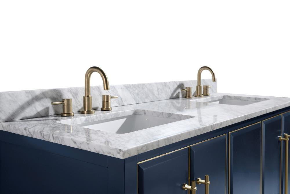 Navy Blue and Gold Double Sink Vanity with Marble Top