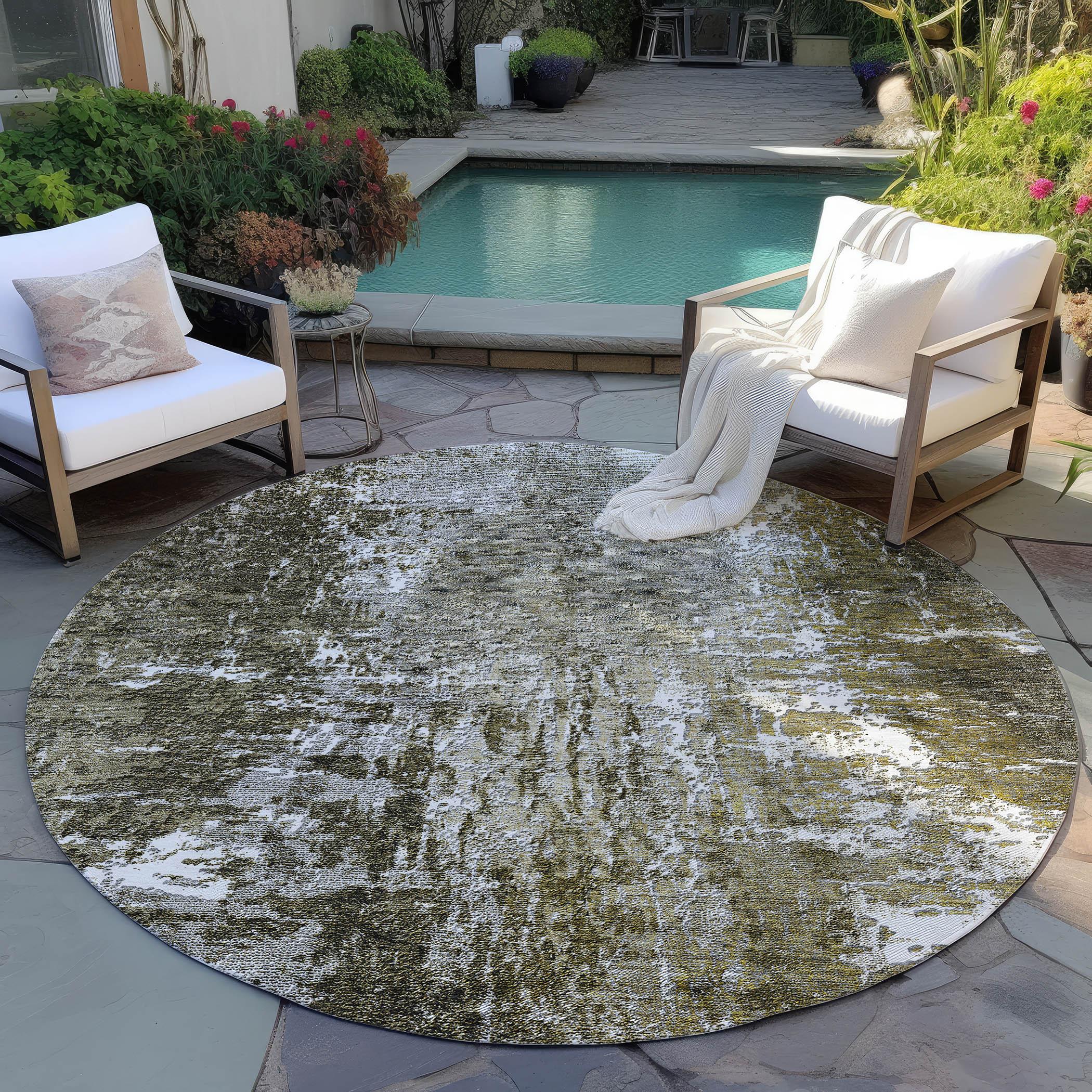 Addison Rugs Chantille ACN718 Taupe 8' x 8' Indoor Outdoor Round Area Rug, Easy Clean, Machine Washable, Non Shedding, Bedroom, Entry, Living Room, Dining Room, Kitchen, Patio Rug
