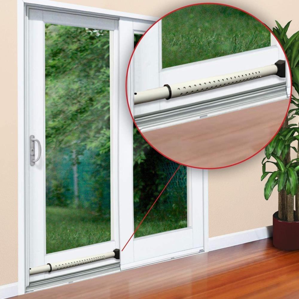 Adjustable White Steel Door Security Bar with Rubber Grip