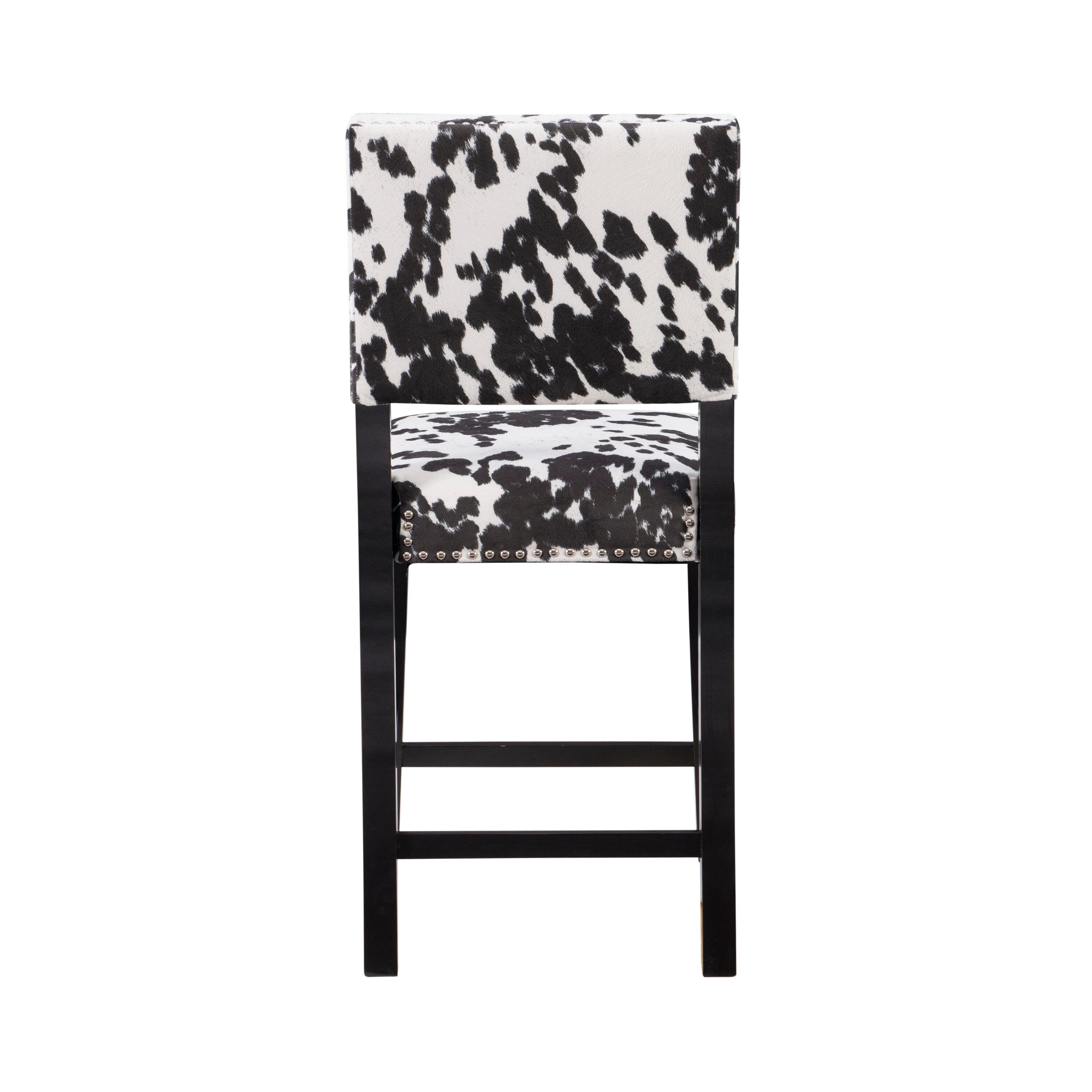 Linon Corey Black Cow Print Upholstery Counter Height Barstool Black/White: Farmhouse Style, Wood Frame, Footrest