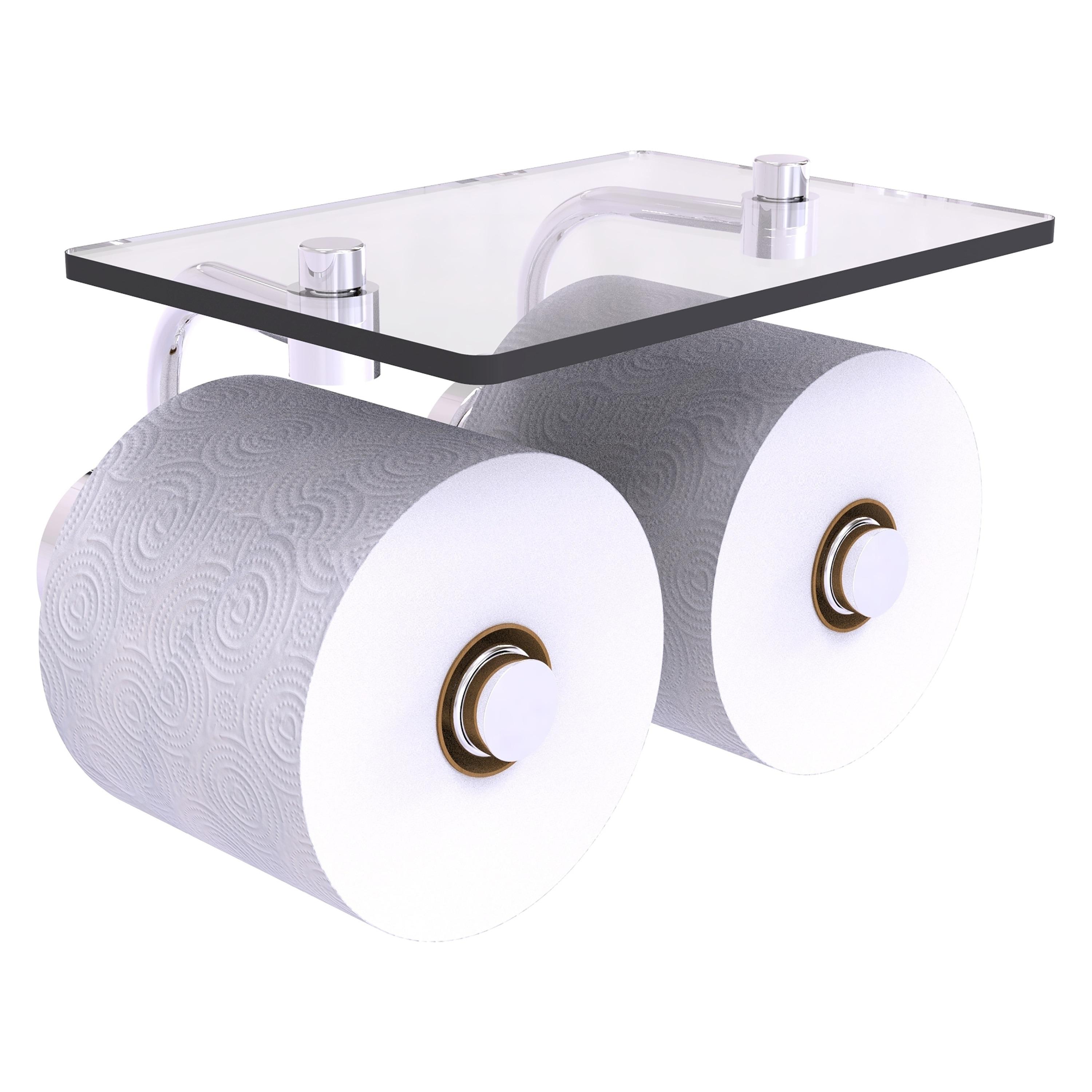 Polished Chrome Dual Roll Toilet Paper Holder with Glass Shelf