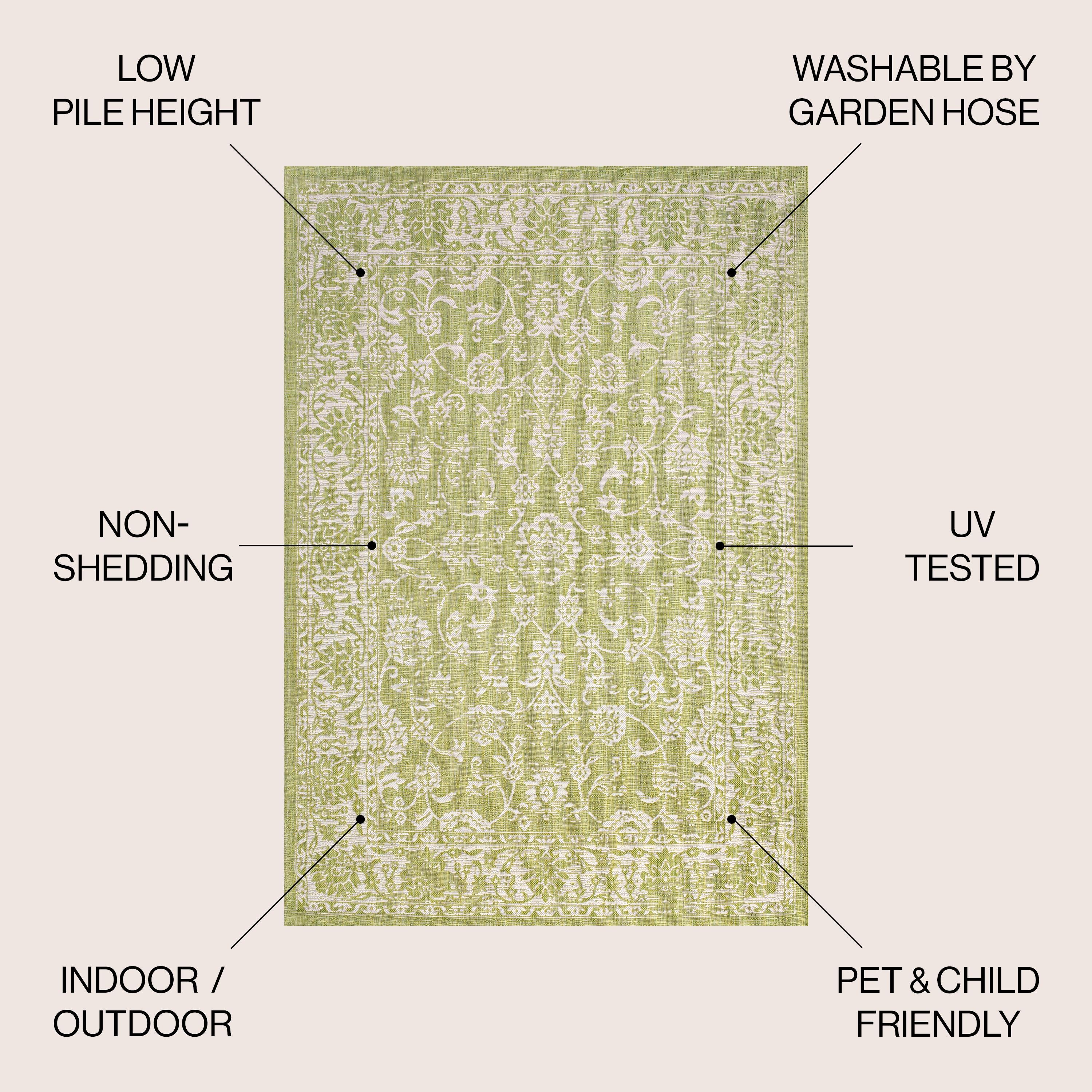4' x 6' Tela Bohemian Styled Textured Weave Floral Indoor/Outdoor Area Rug, Green/Cream - JONATHAN Y