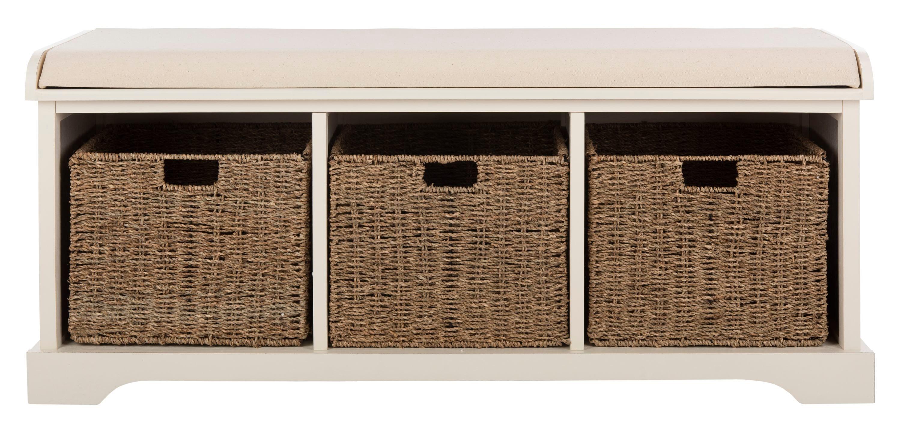 Lonan Wicker Storage Bench - White - Safavieh